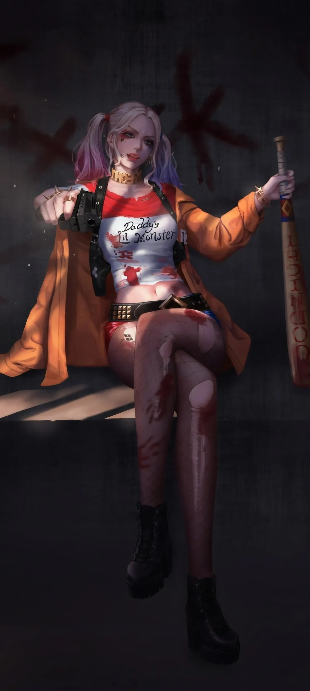 Stylish Girl in Urban Outfit under Neon Street Light HD