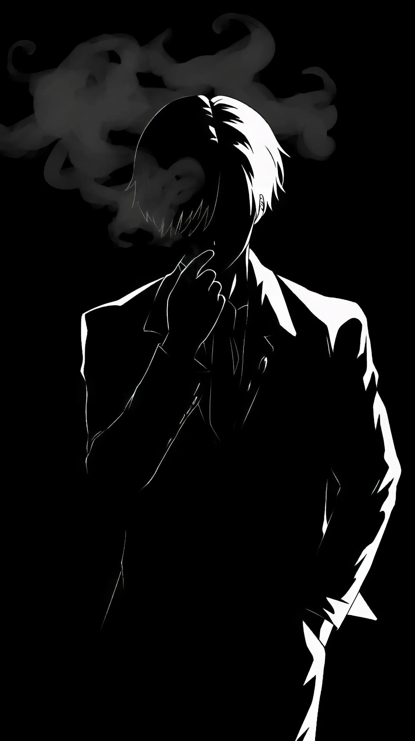 Stylish Man in Suit with Smoke Dark Silhouette Theme