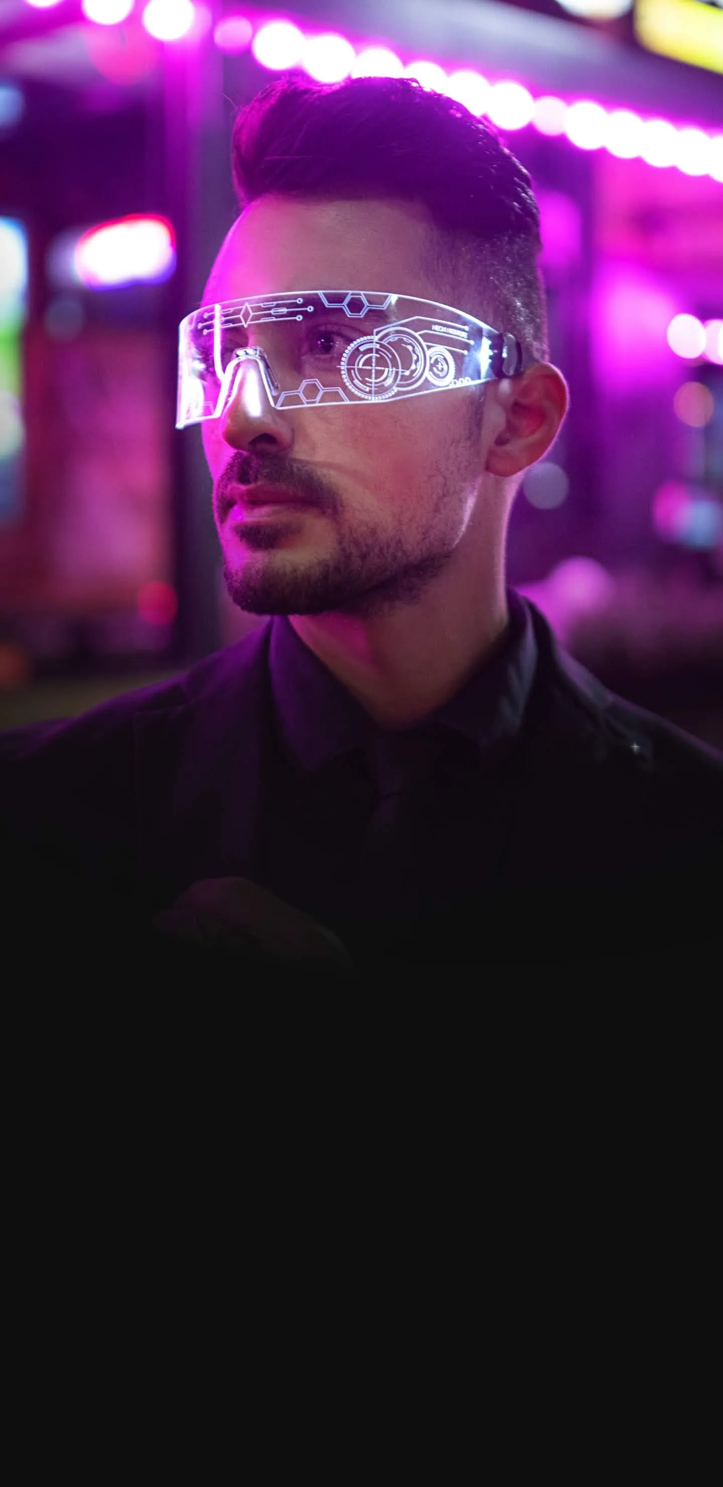 Stylish Man Portrait under Soft Purple City Lighting