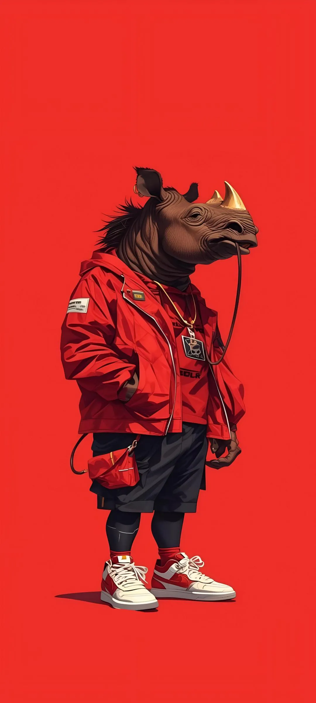 Stylish Red Jacket Rhinoceros Character Cool Art Wallpaper
