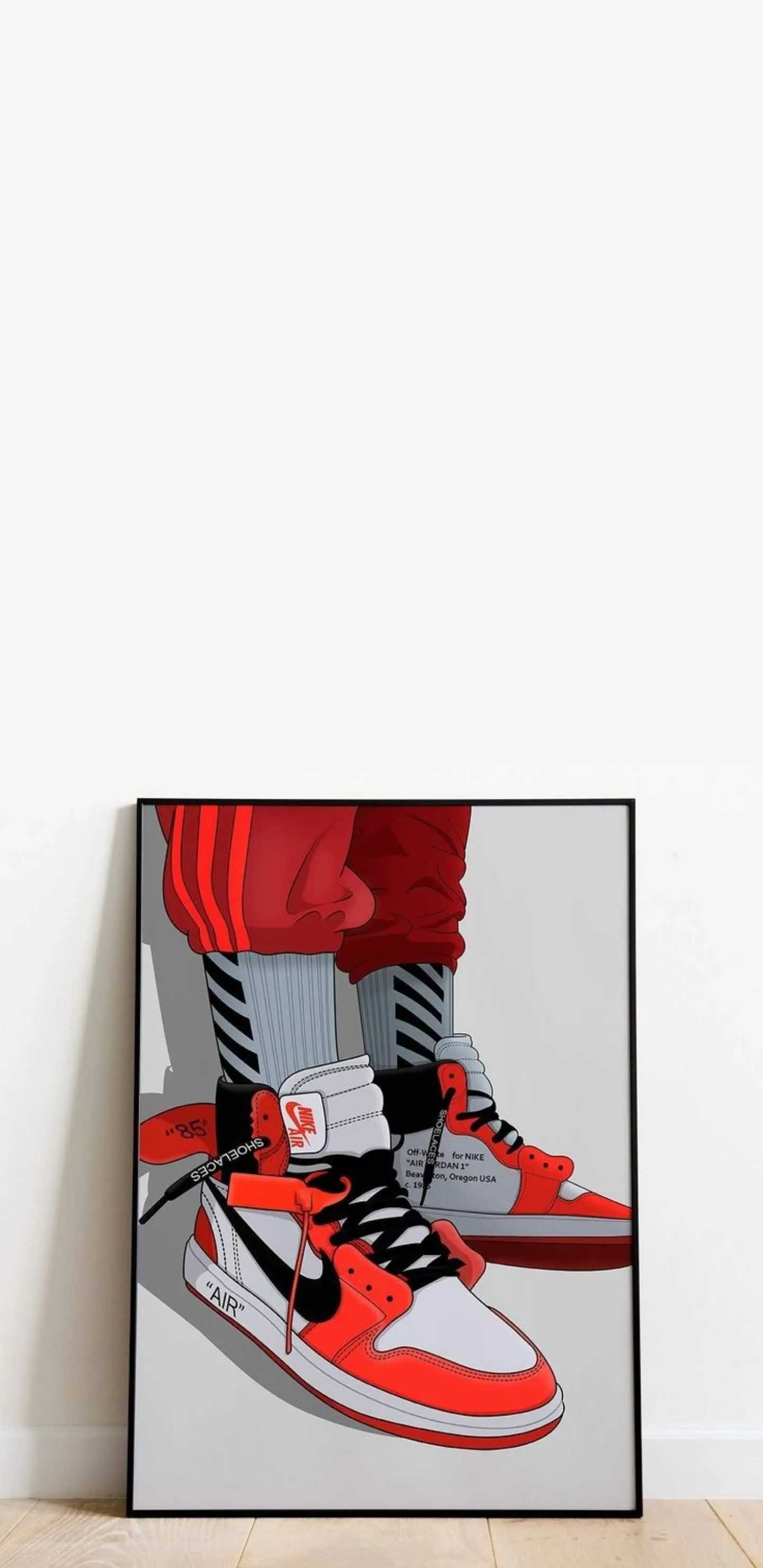 Stylish Red Sneakers Fashion Portrait in White Frame