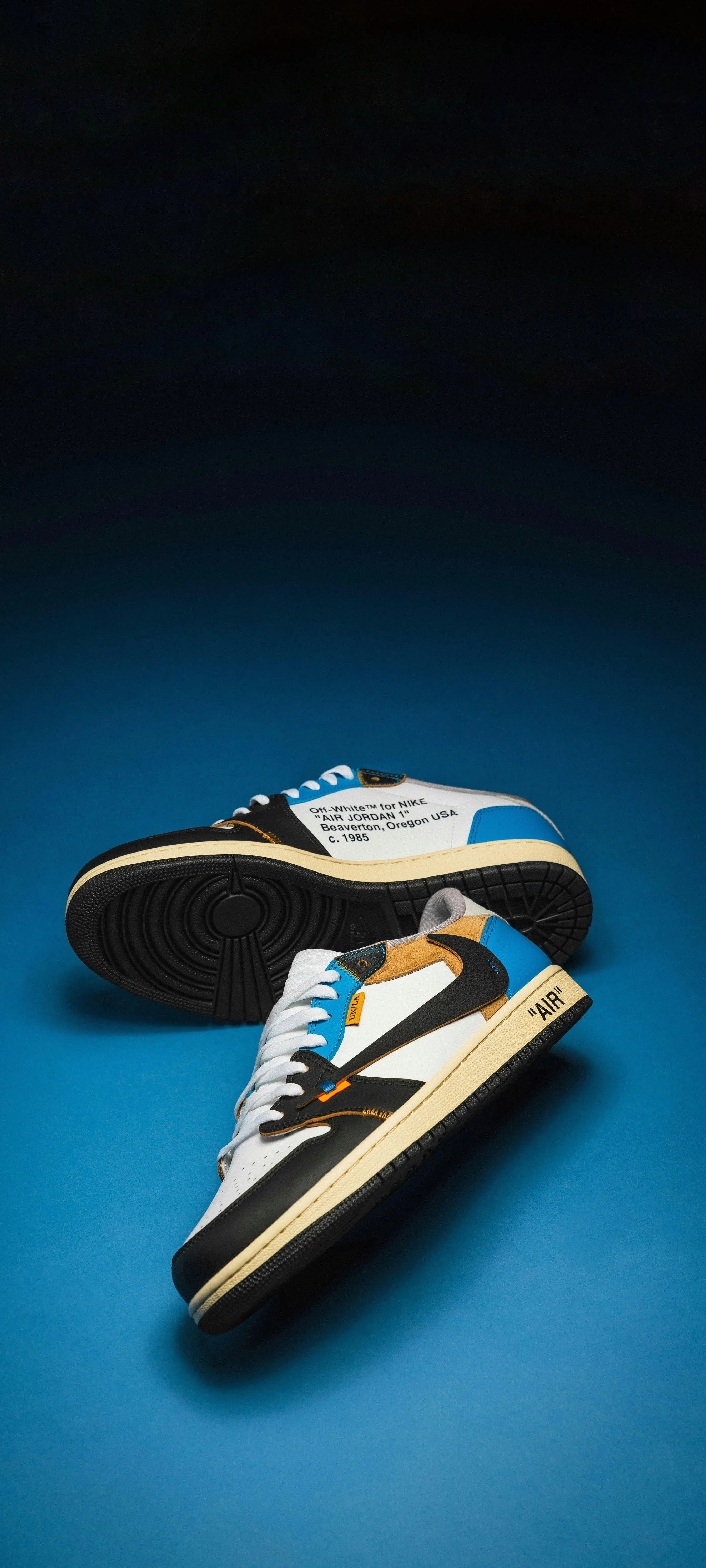 Stylish Sneakers Placed on Vibrant Blue Background Surface