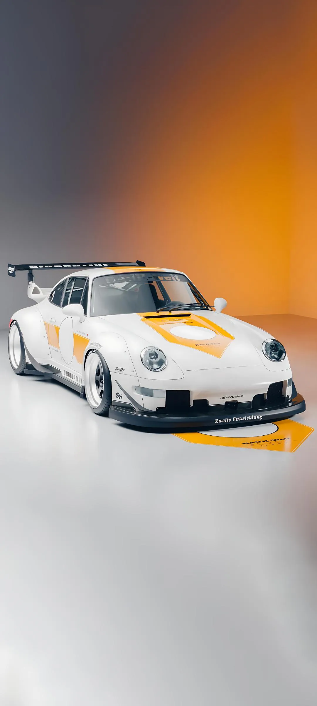 Stylish White Sports Car On Orange Background Wallpaper