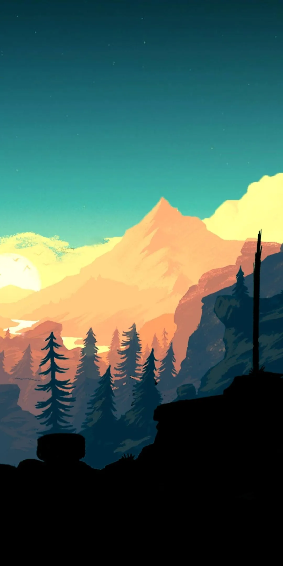 Sunrise Over Forest Mountains in Peaceful Scene Wallpaper