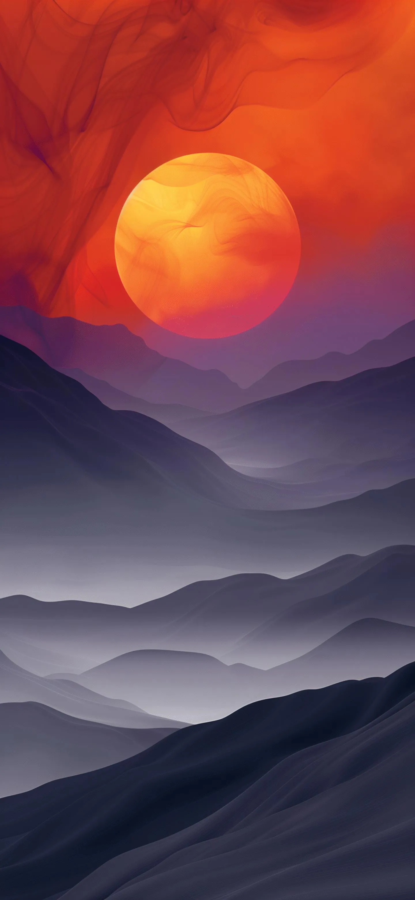 Sunset Behind Abstract Layered Mountain Illustration