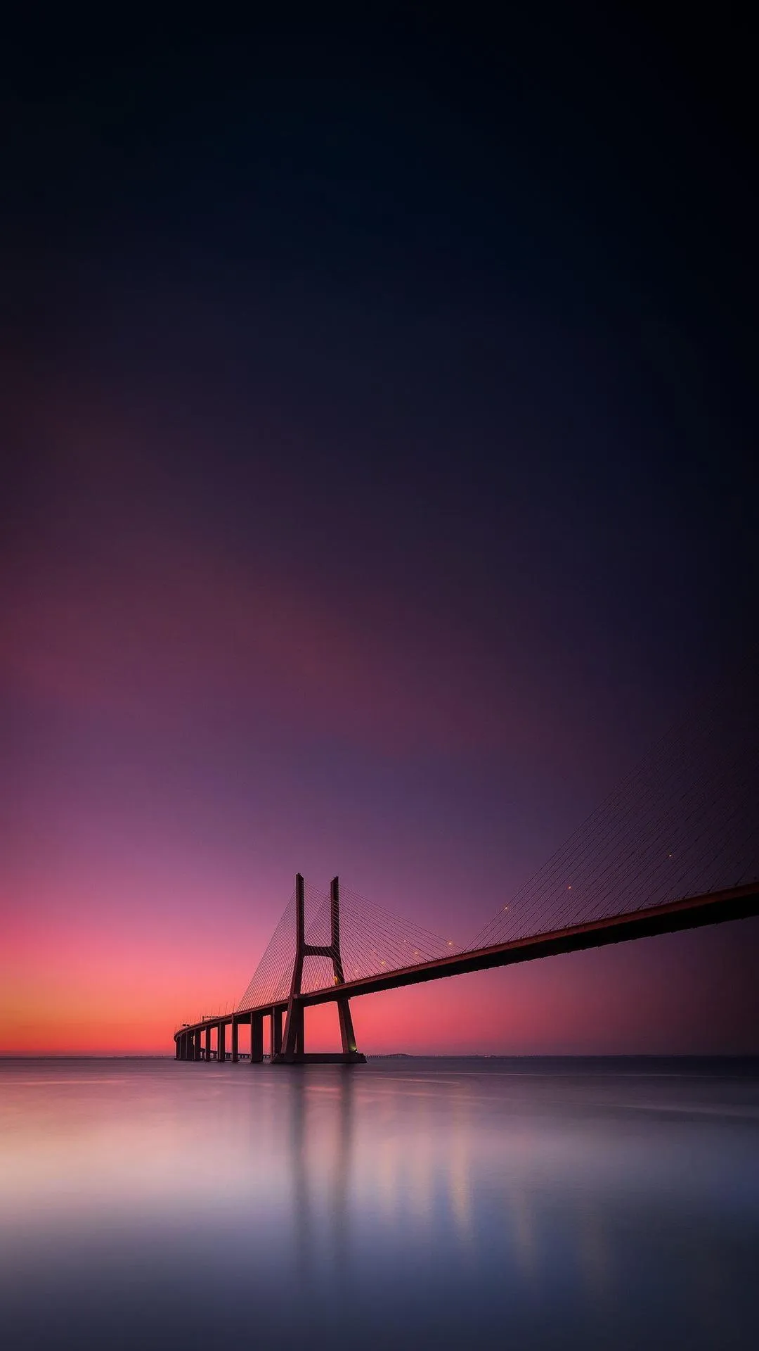 Sunset Bridge View Over Calm Ocean Horizon Sky Wallpaper