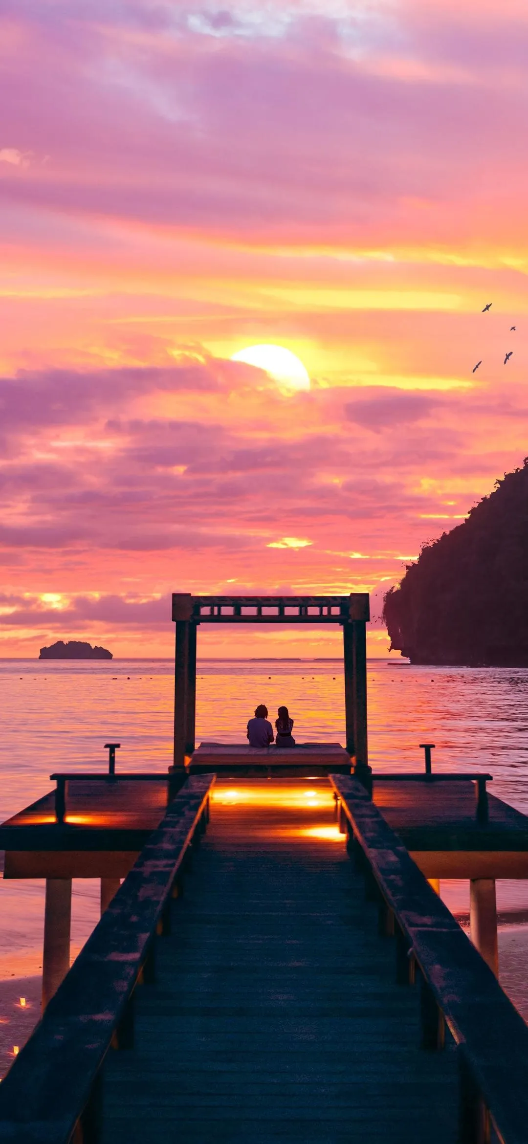 Sunset Pier Ocean View Relaxing Mobile Wallpaper Background