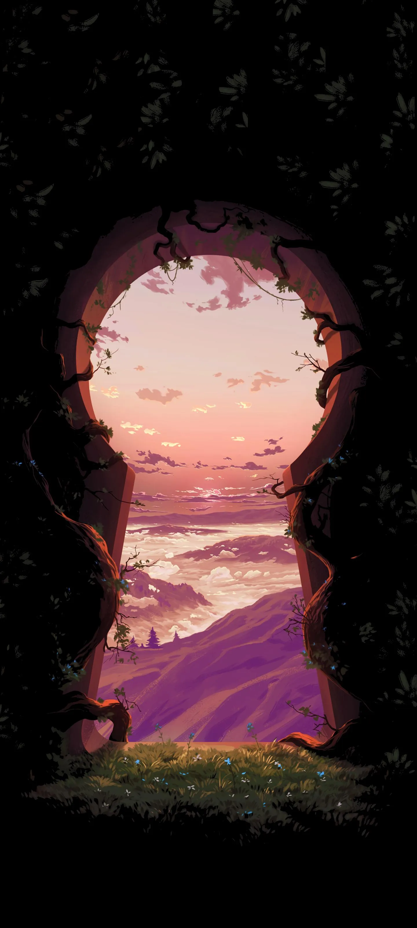 Sunset Portal Artwork in Pink and Gold Cosmic Landscape