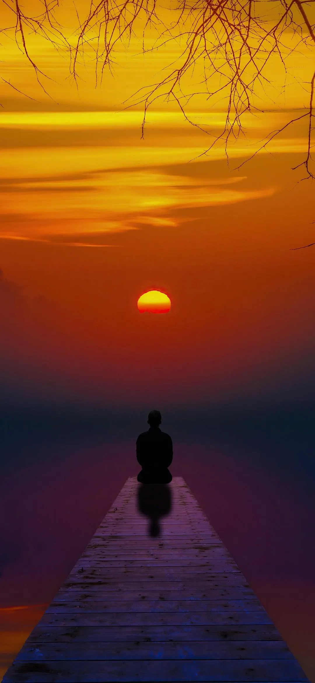 Sunset Silhouette Path for Peaceful Mobile Wallpaper