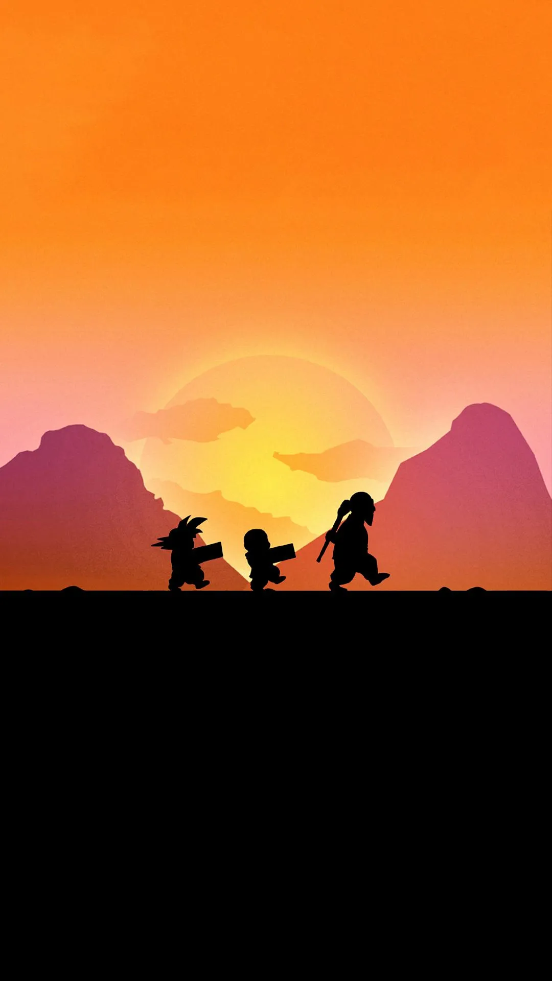 Sunset Teacher and KIds Silhouette Desert Scene Wallpaper
