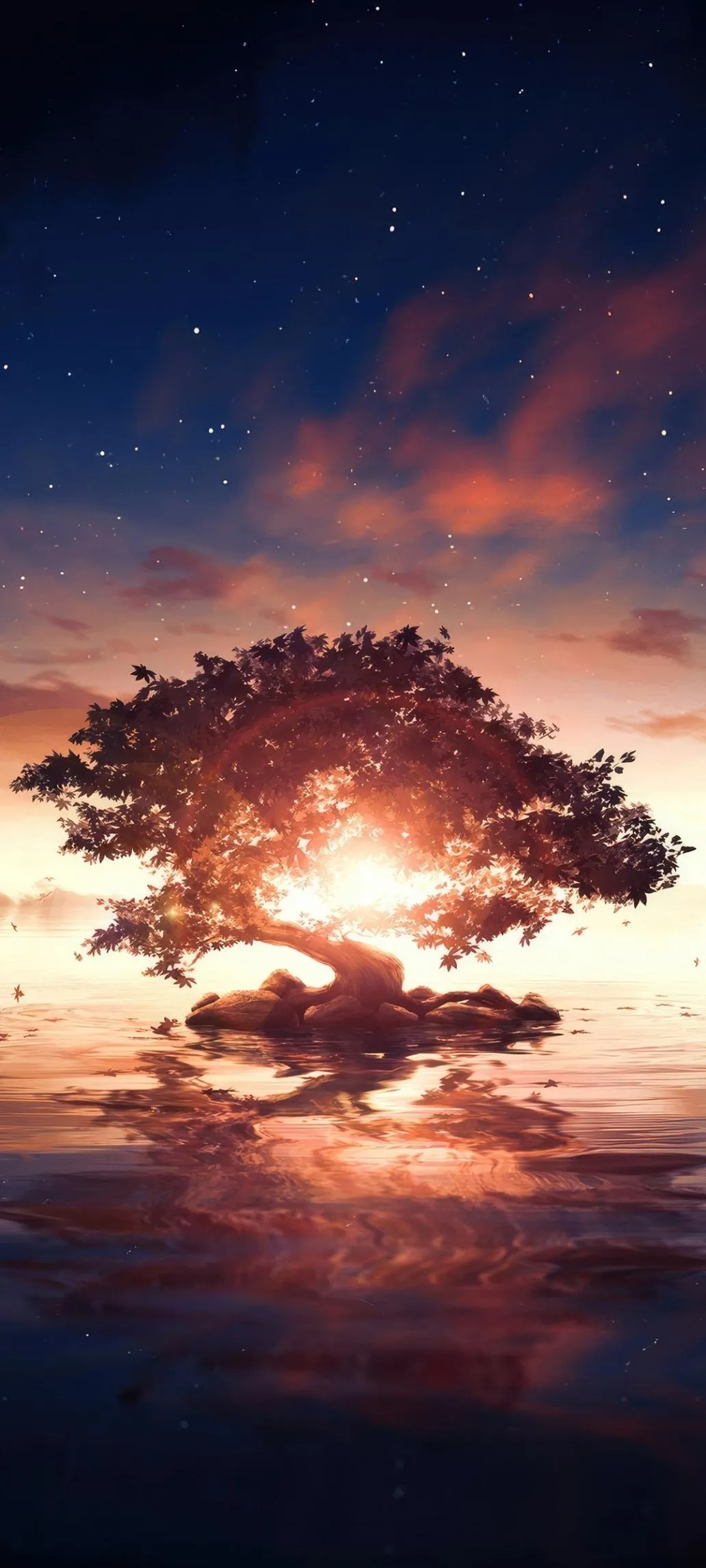 Sunset Tree Scenic View Sky Landscape Mobile Wallpaper