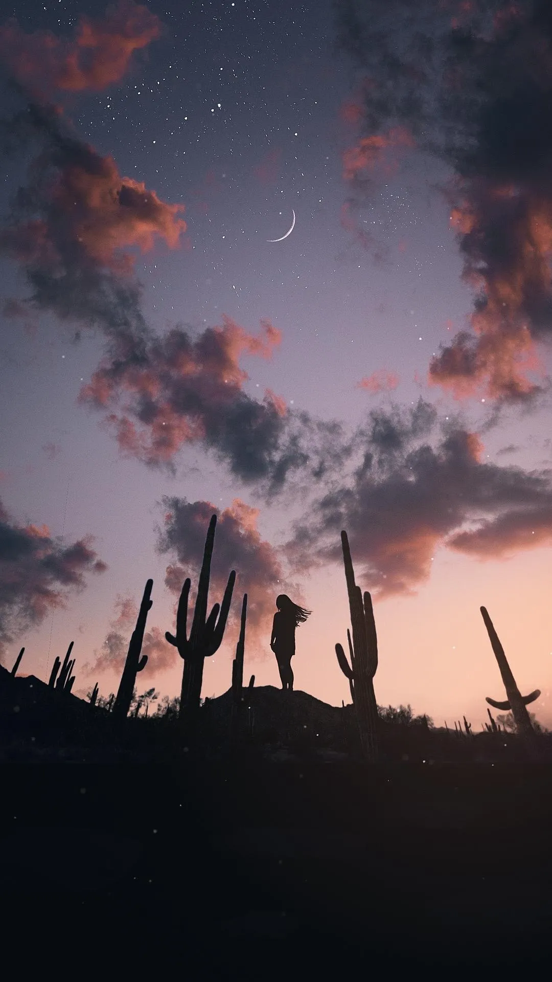 Sunset Wanderers Walking Through Dreamy Skies Wallpaper