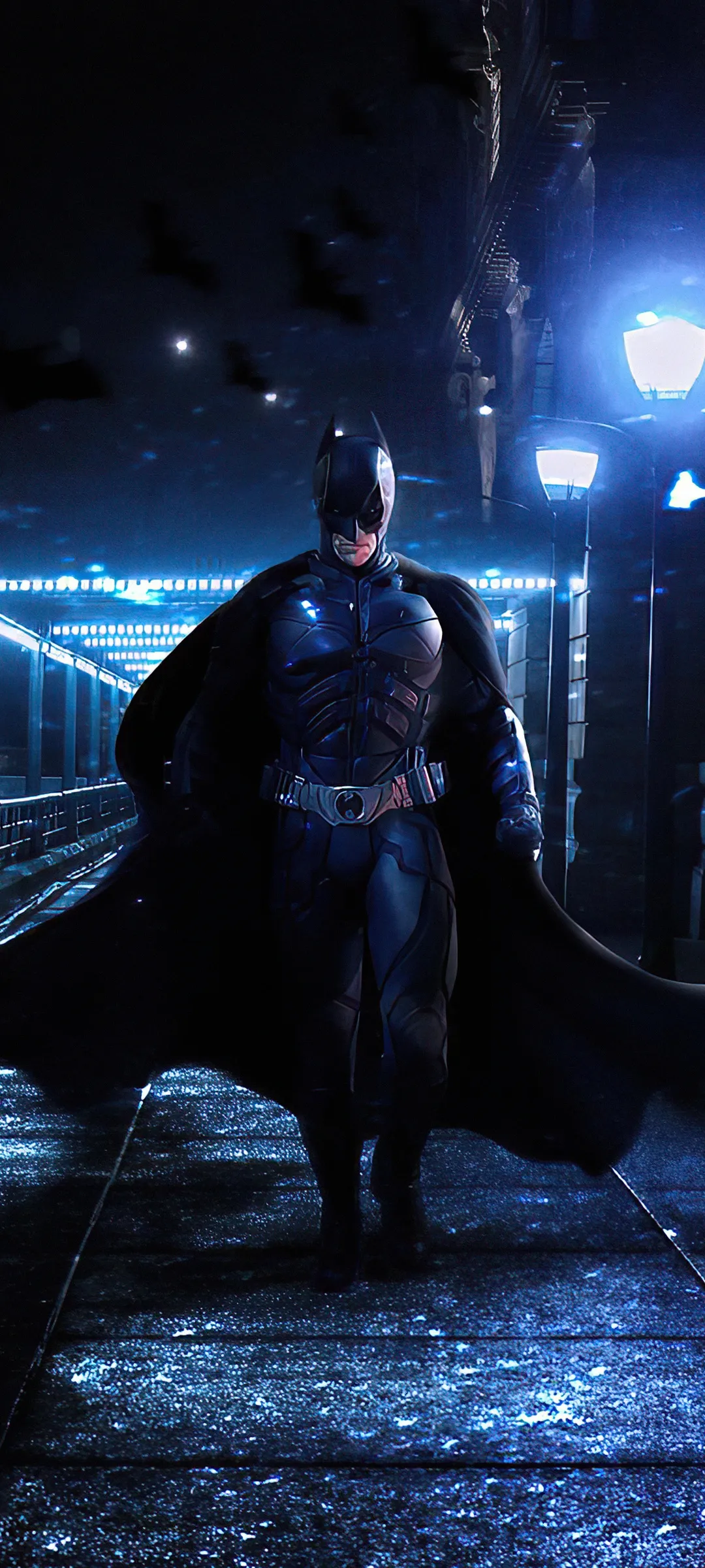 Superhero Batman Standing in Rainy Urban Alley Image