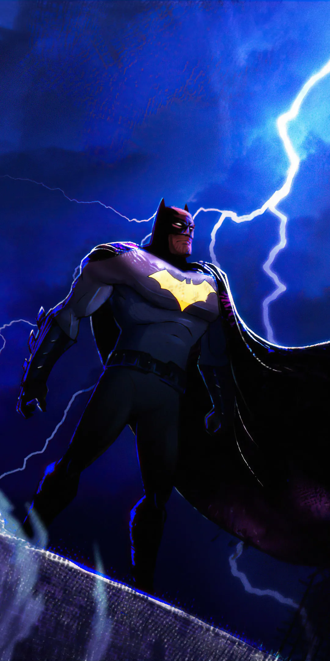 Superhero in Dark Cape with Lightning Background Wallpaper