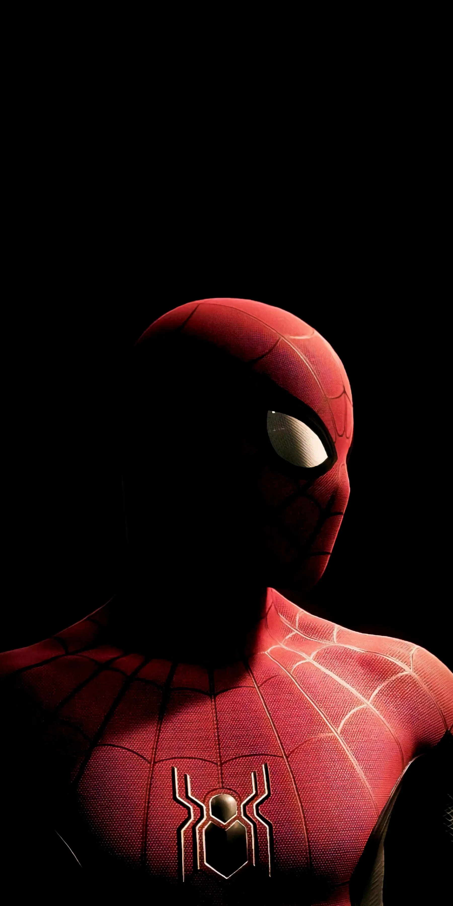 Superhero in Red Suit Under Dark Background Light Wallpaper