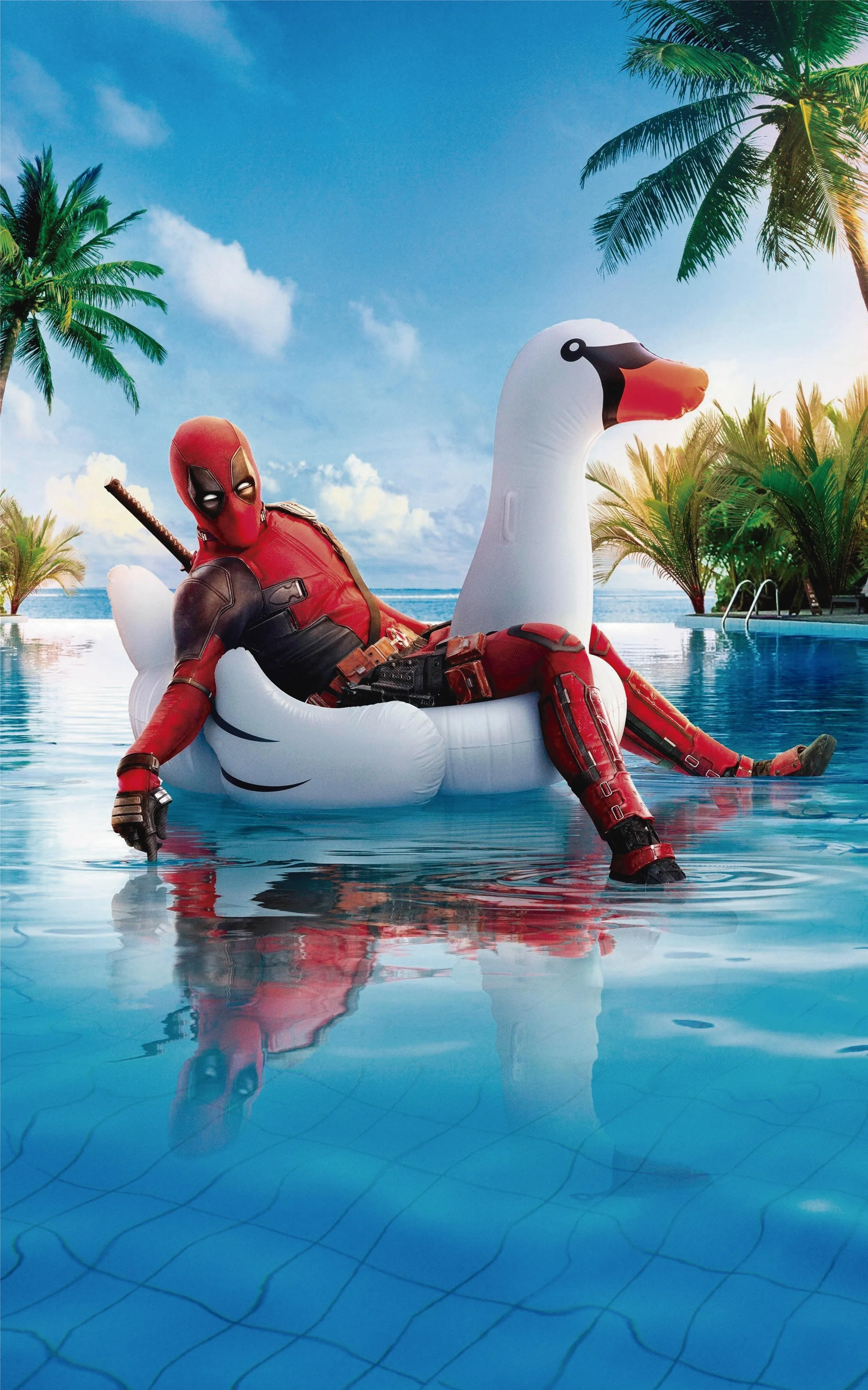 Superhero Relaxing by Pool in a Summer Vacation Scene