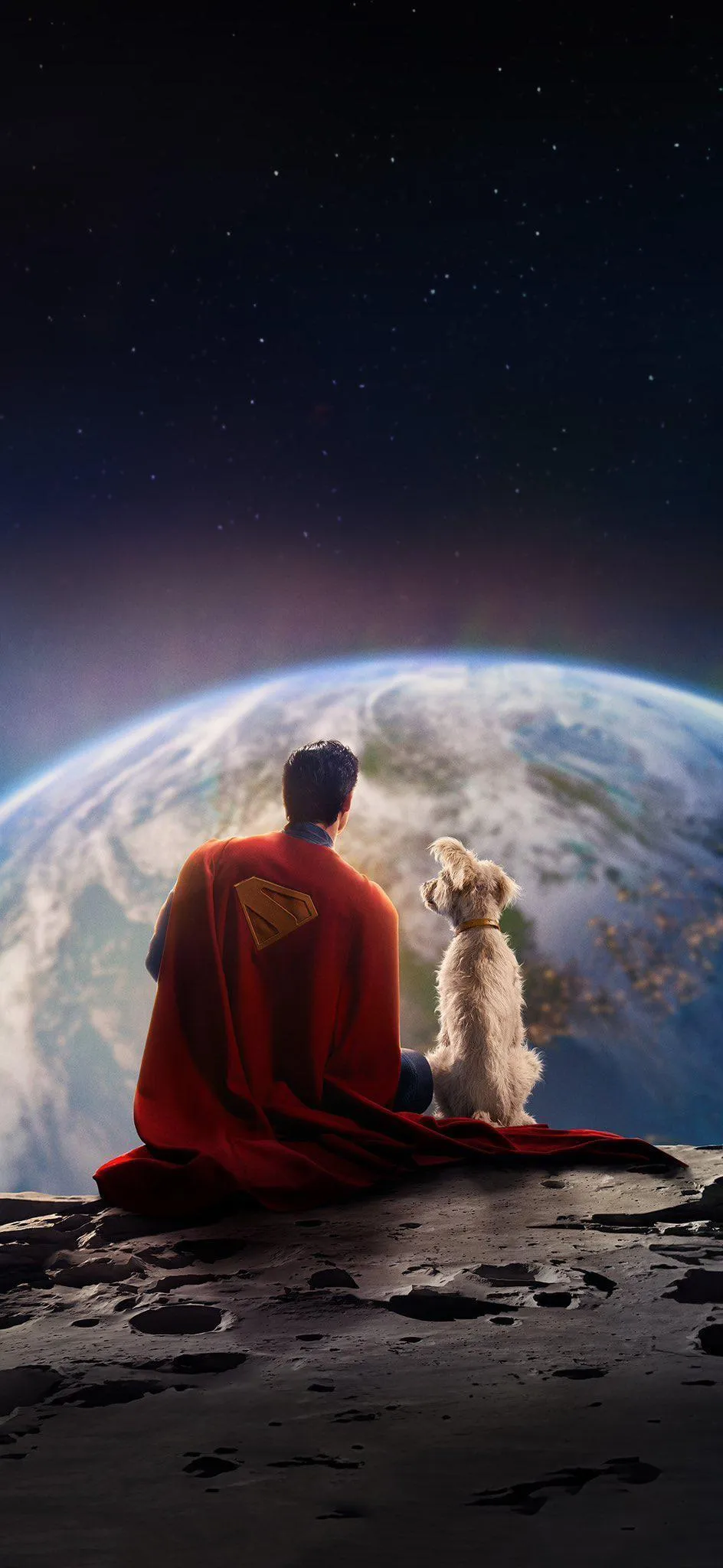 Superman and Dog Sitting on Moon Watching Earth Wallpaper