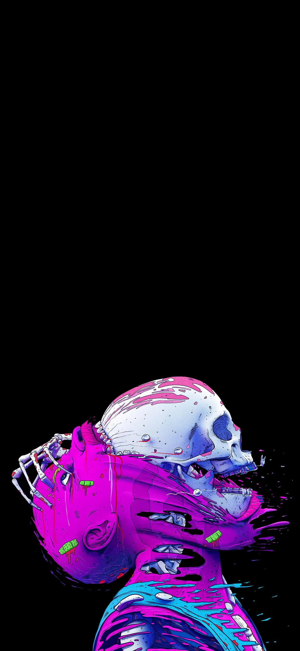 Surreal artwork showing skull beneath melting face mask
