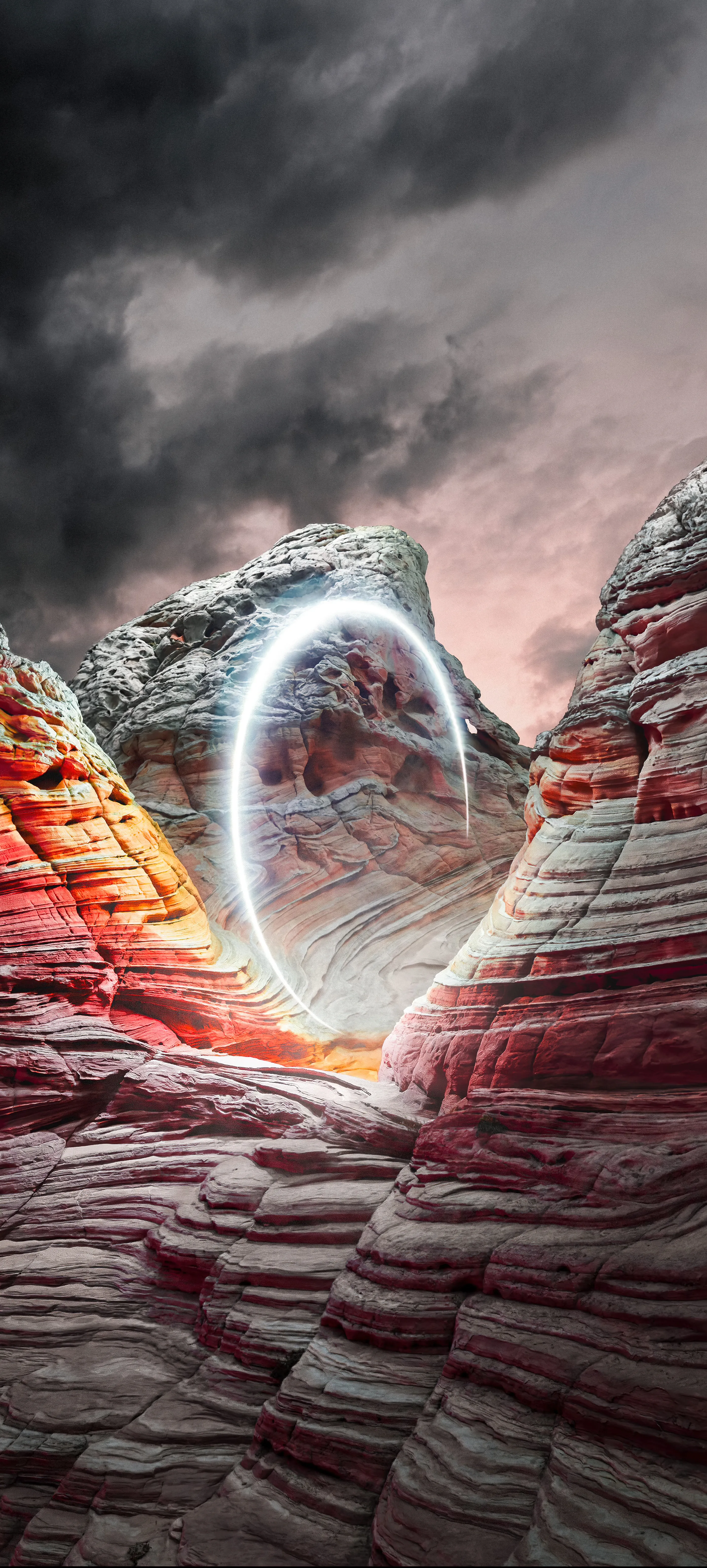 Surreal Fantasy Scene of Fire Ring and Landscape Wallpaper