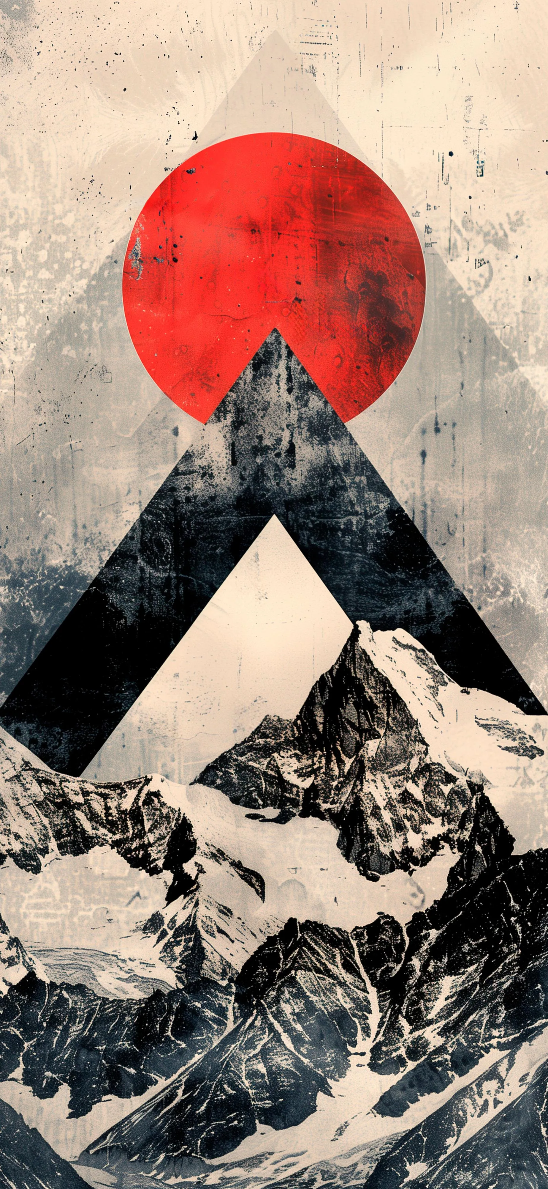 Surreal Mountains and Red Sun Artistic Nature View Wallpaper