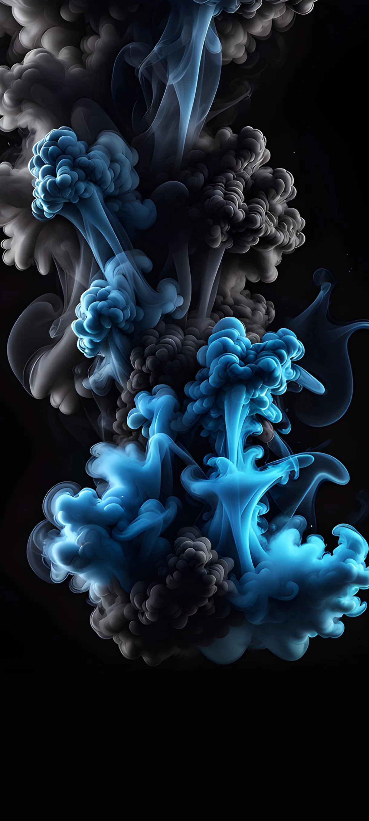 Swirling Blue Smoke Against Black Background for Depth