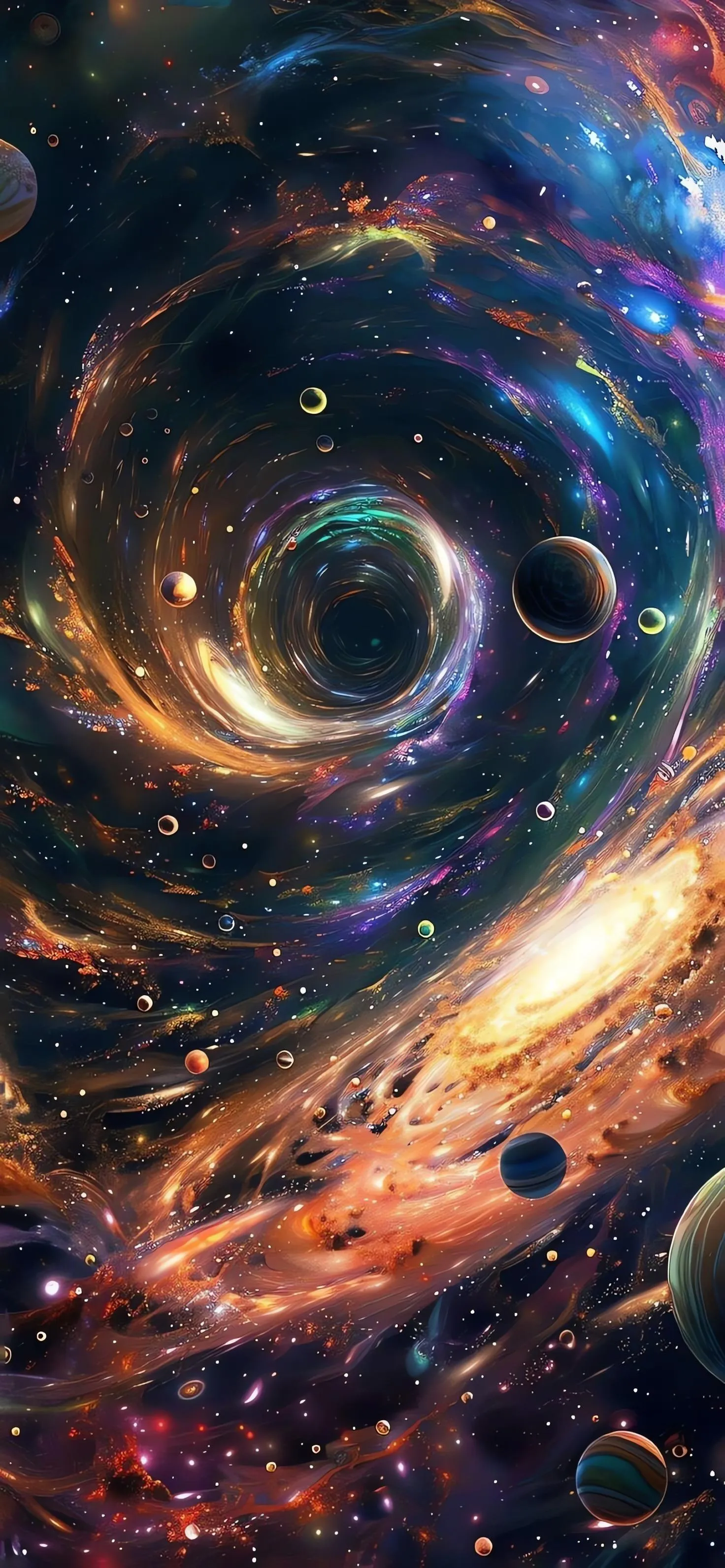 Swirling Galaxy with Bright Stars and Colorful Nebula