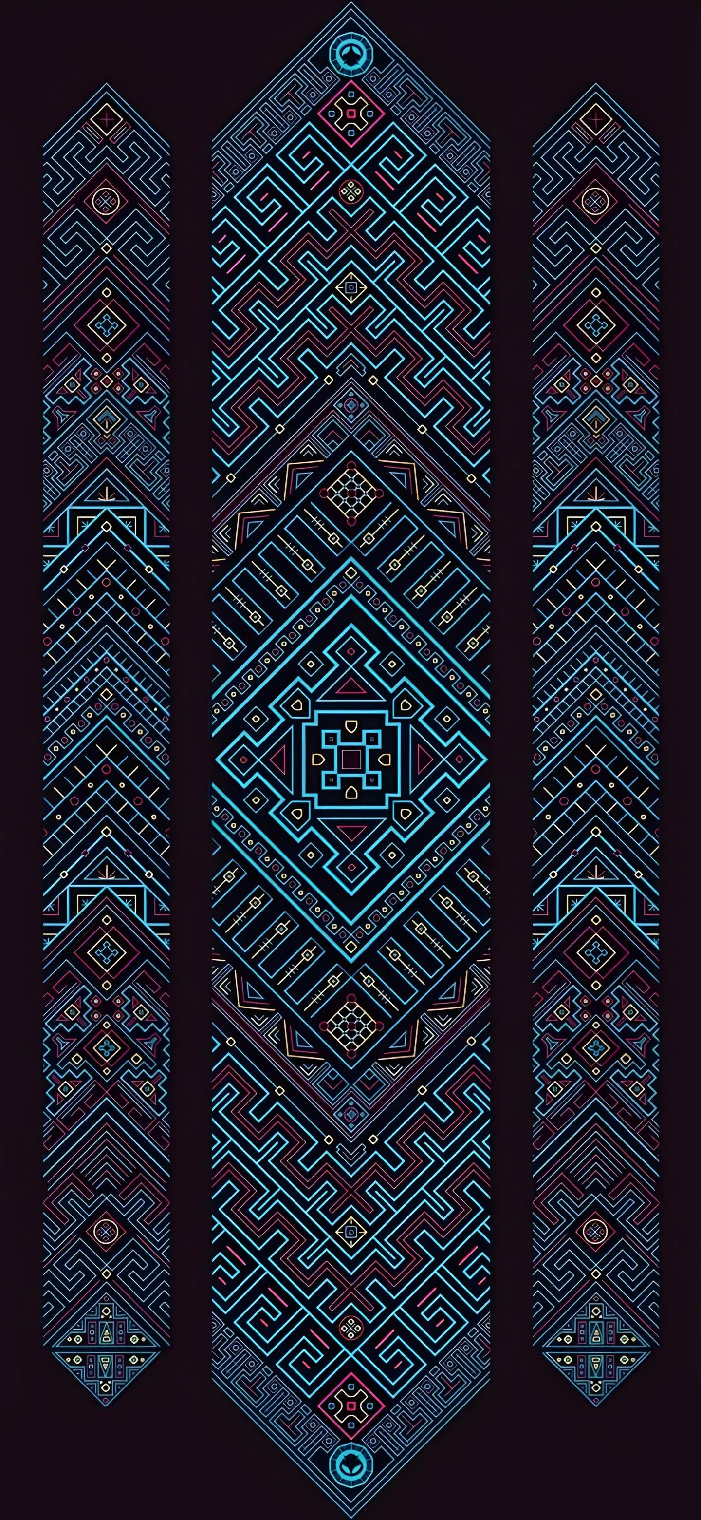 Symmetrical Blue Pattern on Dark Ornamental Design Wallpaper