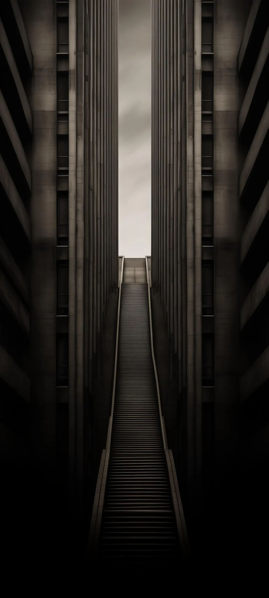 Tall Dark Corridor with Vertical Light Beams Design