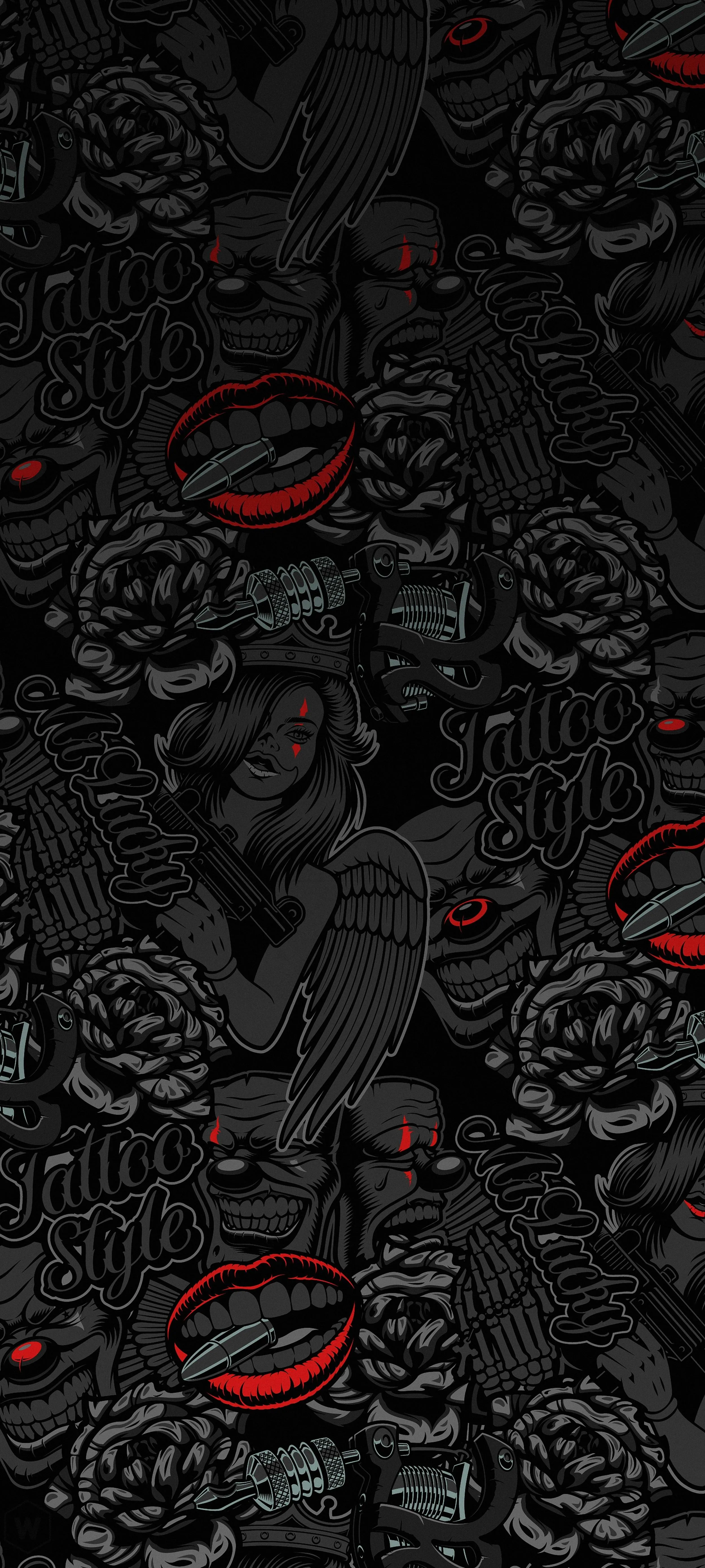 Tattoo Inspired Art with Clowns Roses and Bold Symbolism