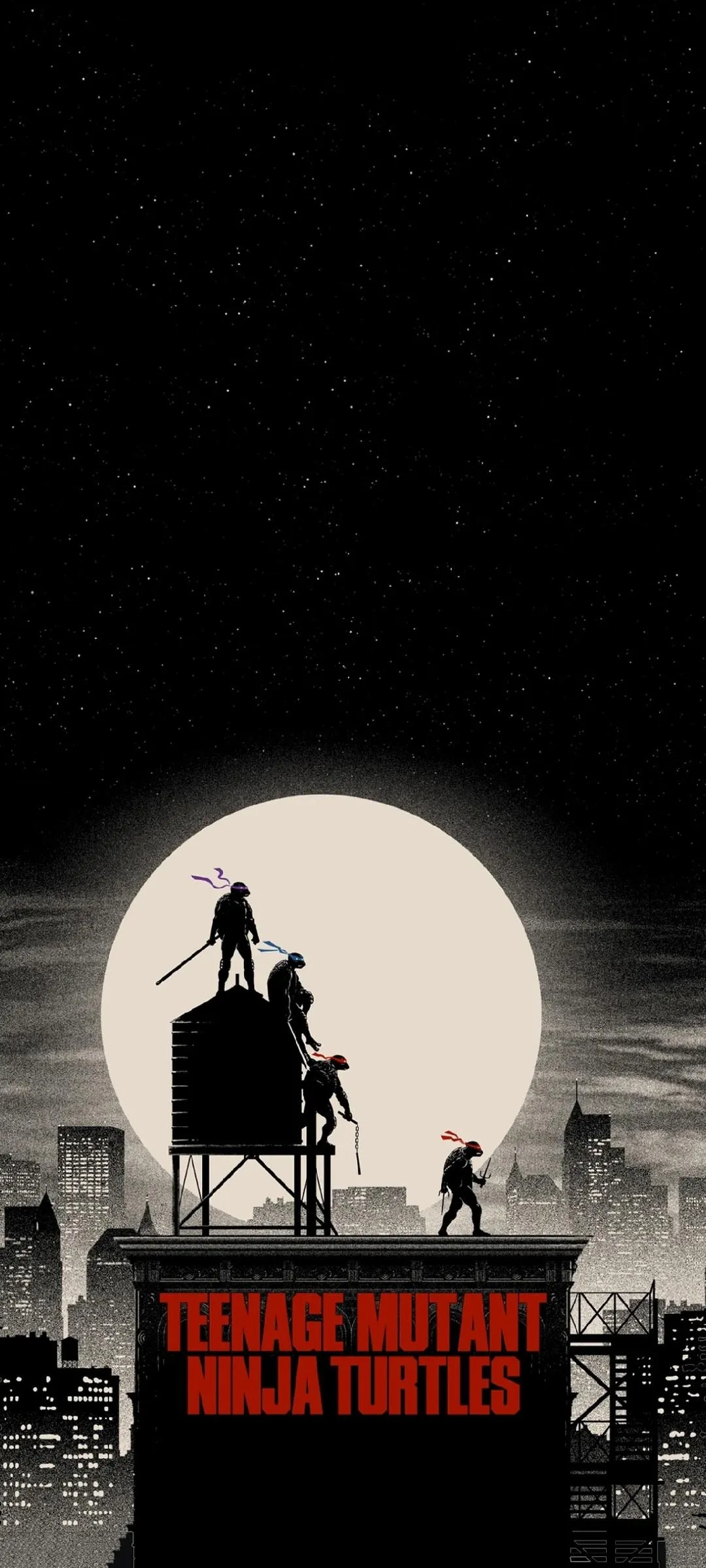 Teenage Mutant Ninja Turtles Standing Under Full Moon Sky