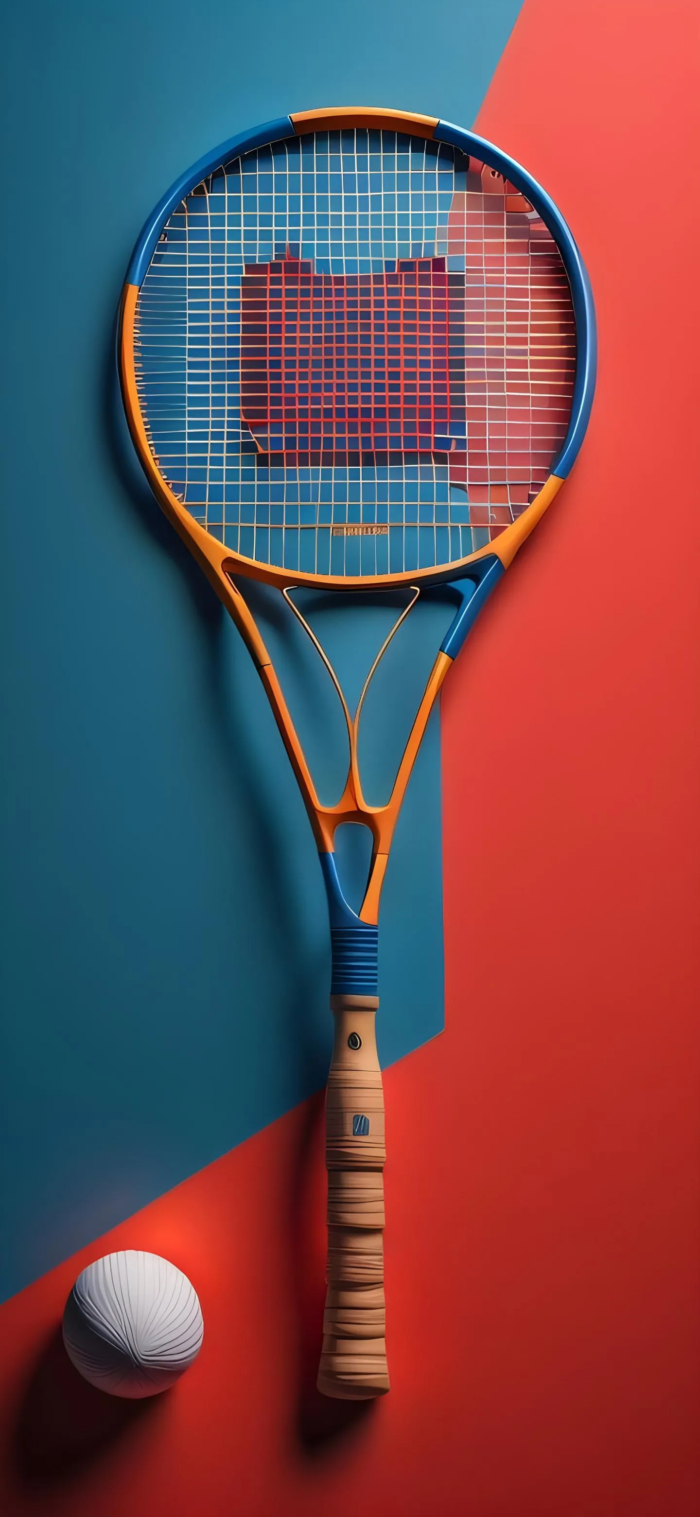 Tennis Racket and Ball on Vibrant Blue and Red Court