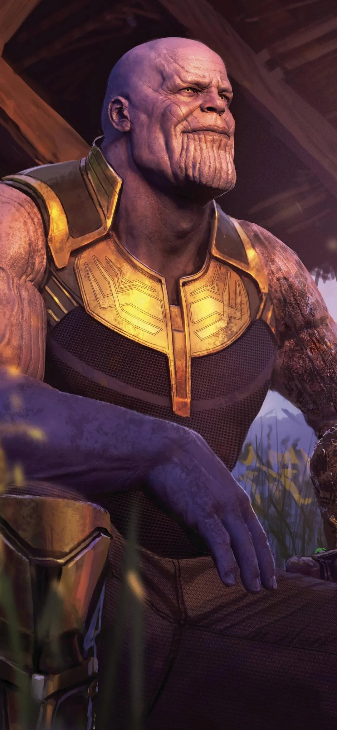 Thanos Resting in Golden Armor Scene Rendering View Image