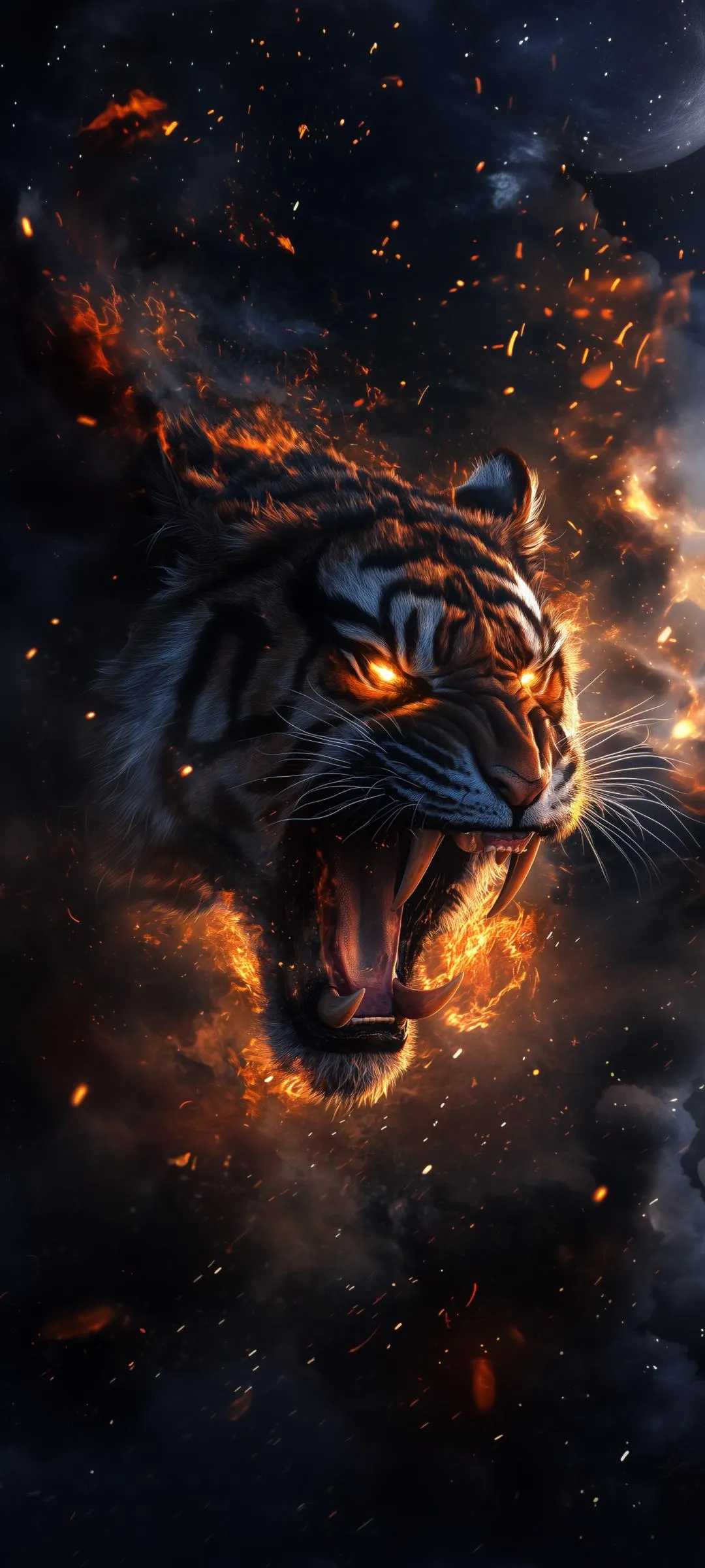 Tiger Head Forming in Fiery Cosmic Explosion Wallpaper