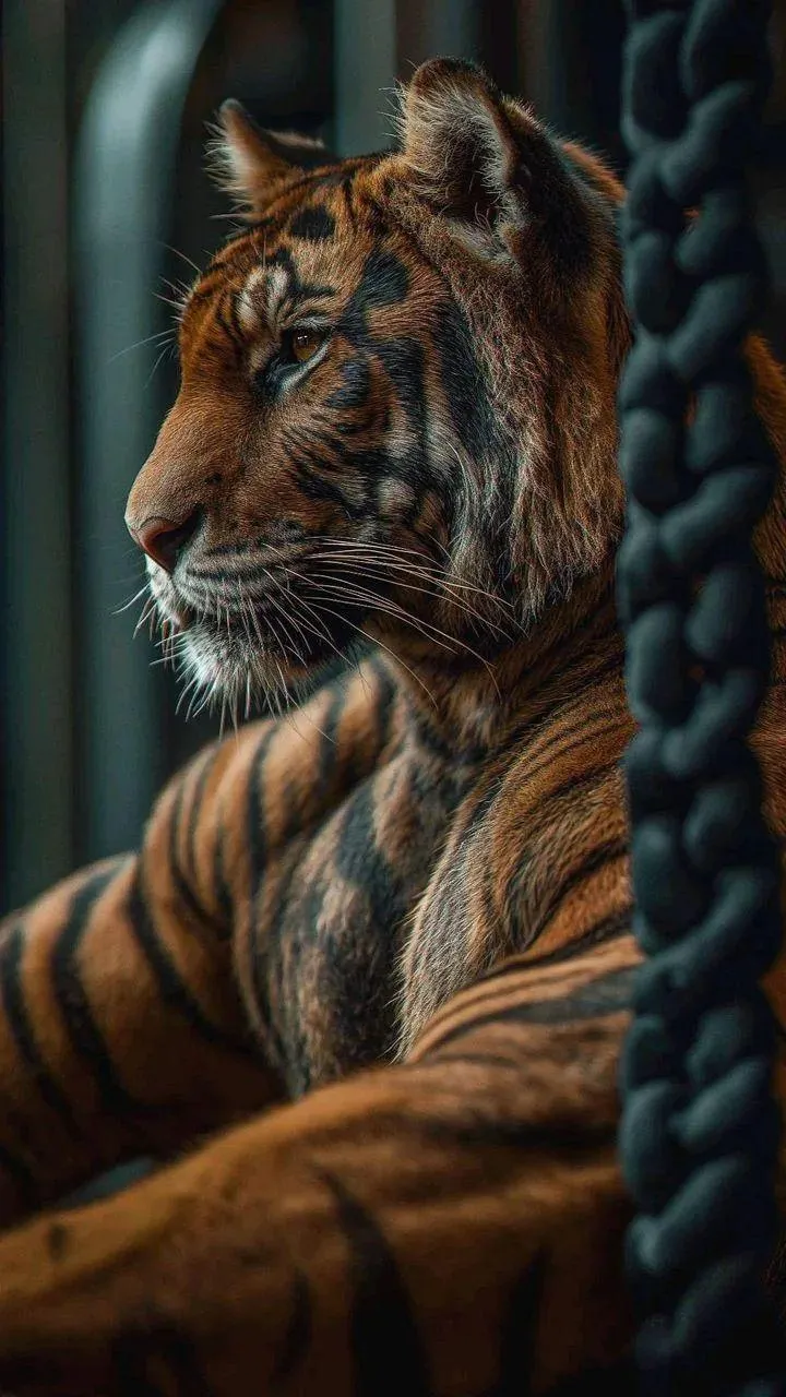 Tiger Portrait with Glowing Eyes in Dark Forest Wallpaper