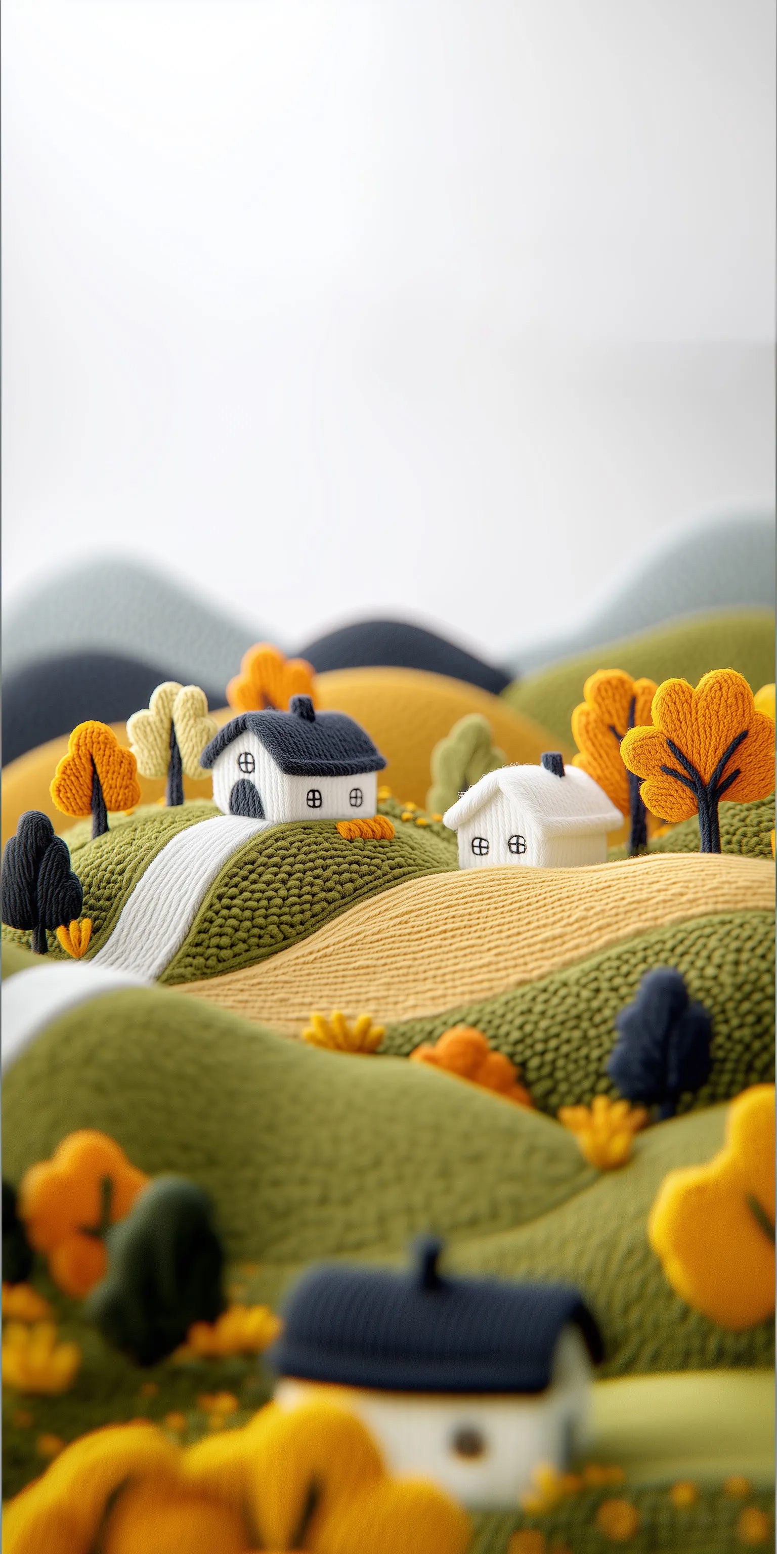 Tiny Village with Colorful Houses in Autumn Hills Wallpaper