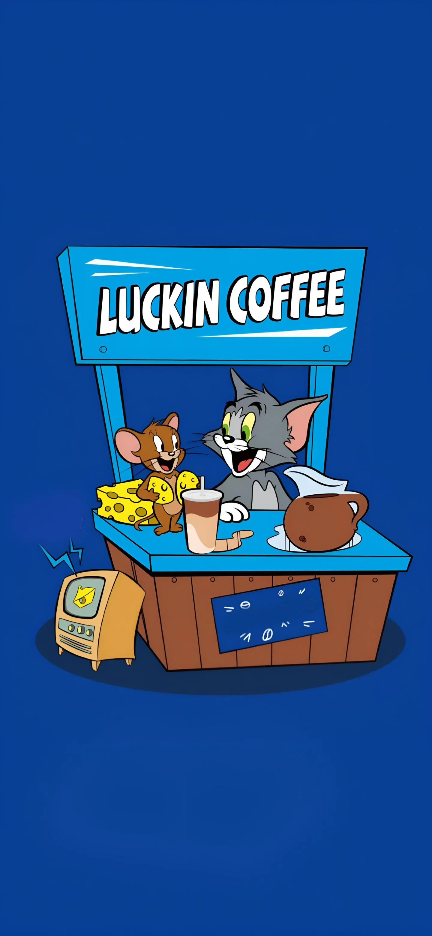 Tom and Jerry Run Luckin Coffee Stand 4K Wallpaper