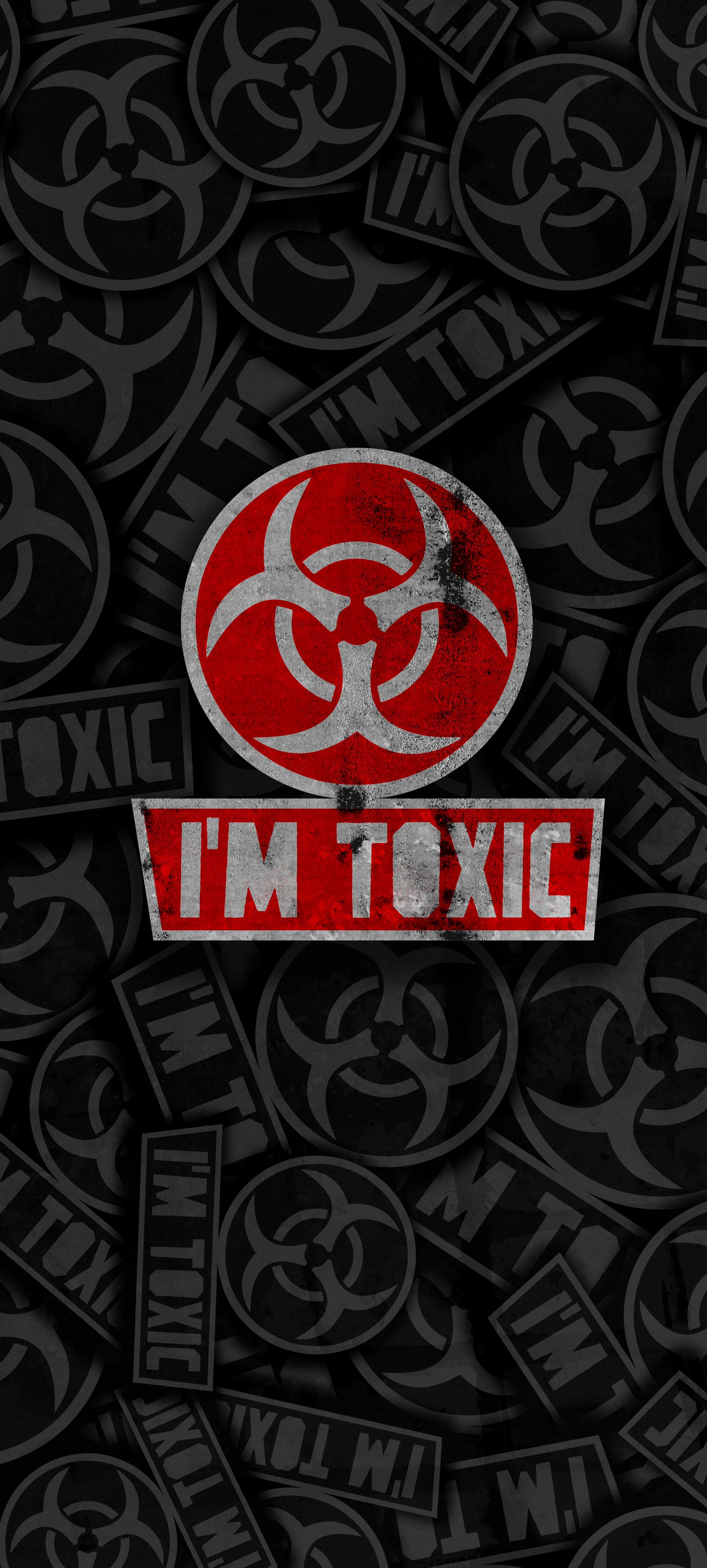 Toxic Warning Graphic with Red Symbol on Dark Backdrop