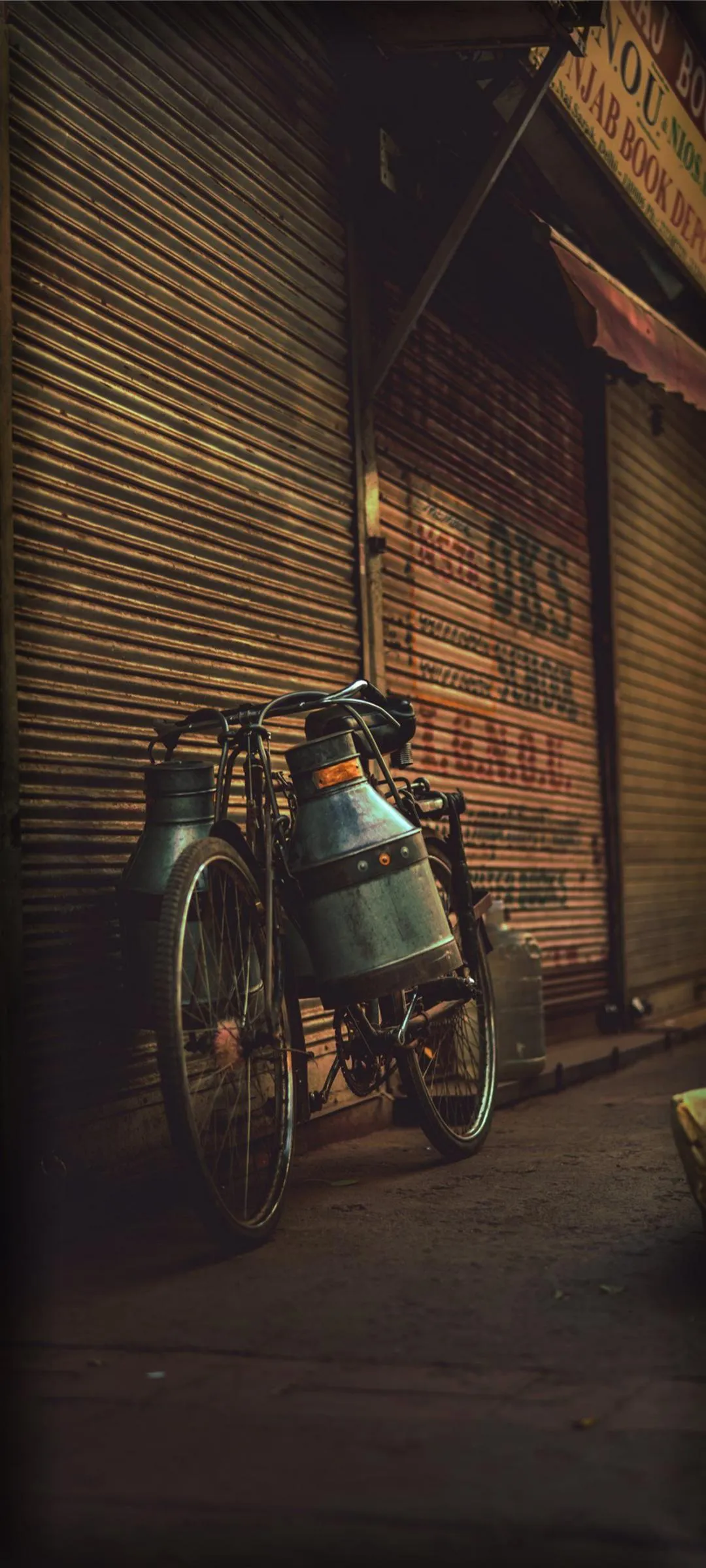 Traditional Milk Delivery Bicycle on a Quiet Market Street