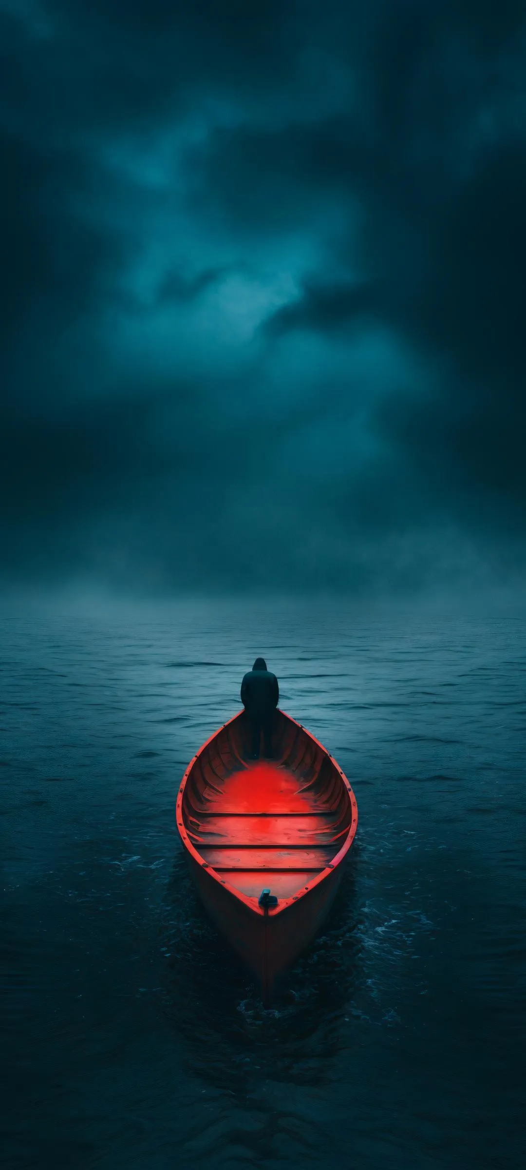 Tranquil Night Boat Journey Under a Glowing Sky Wallpaper