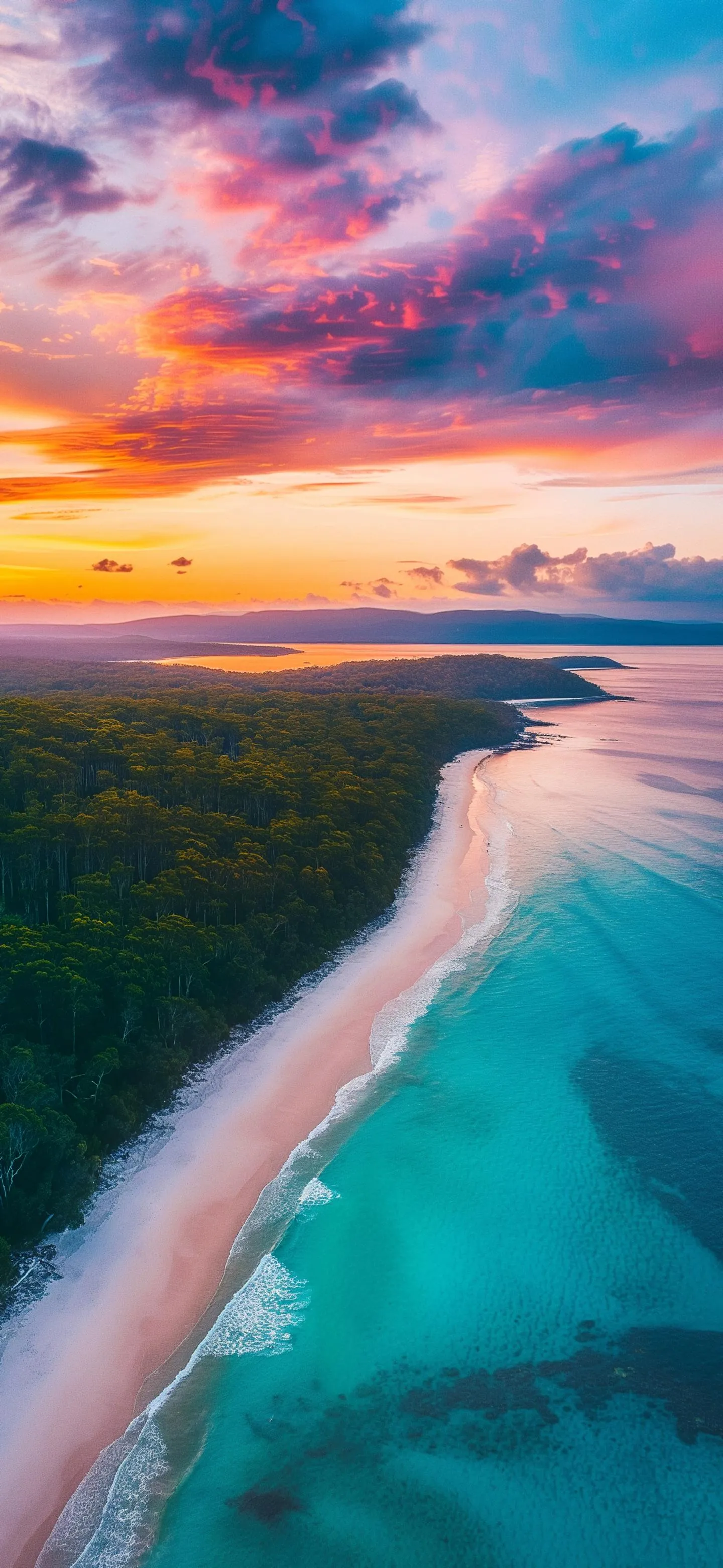 Tropical Beach Sunset with Pink and Blue Sky Wallpaper