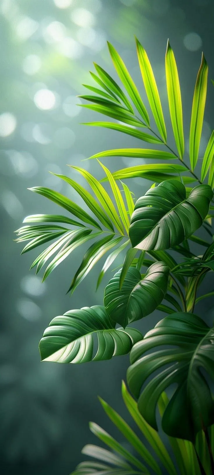 Tropical Green Leaves with Natural Sunlight Glow Wallpaper
