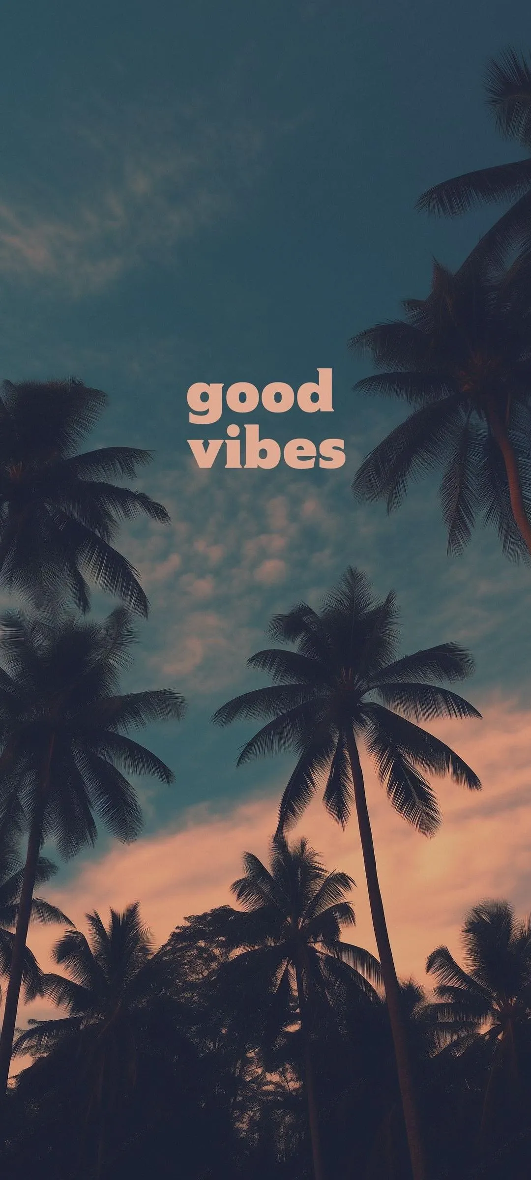 Tropical Palms With Good Vibes Text In Blue Night Sky