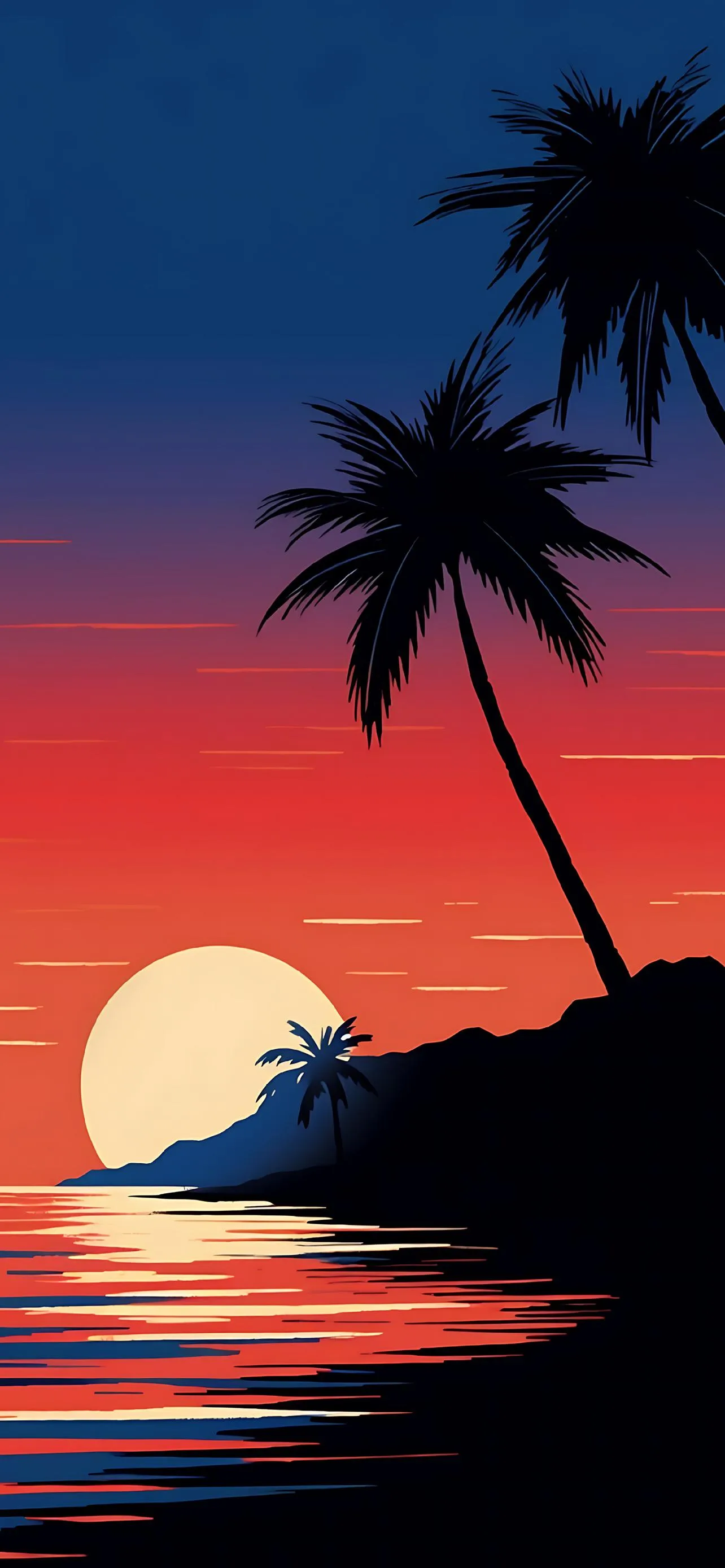 Tropical Sunset with Palm Tree Mobile Background Art