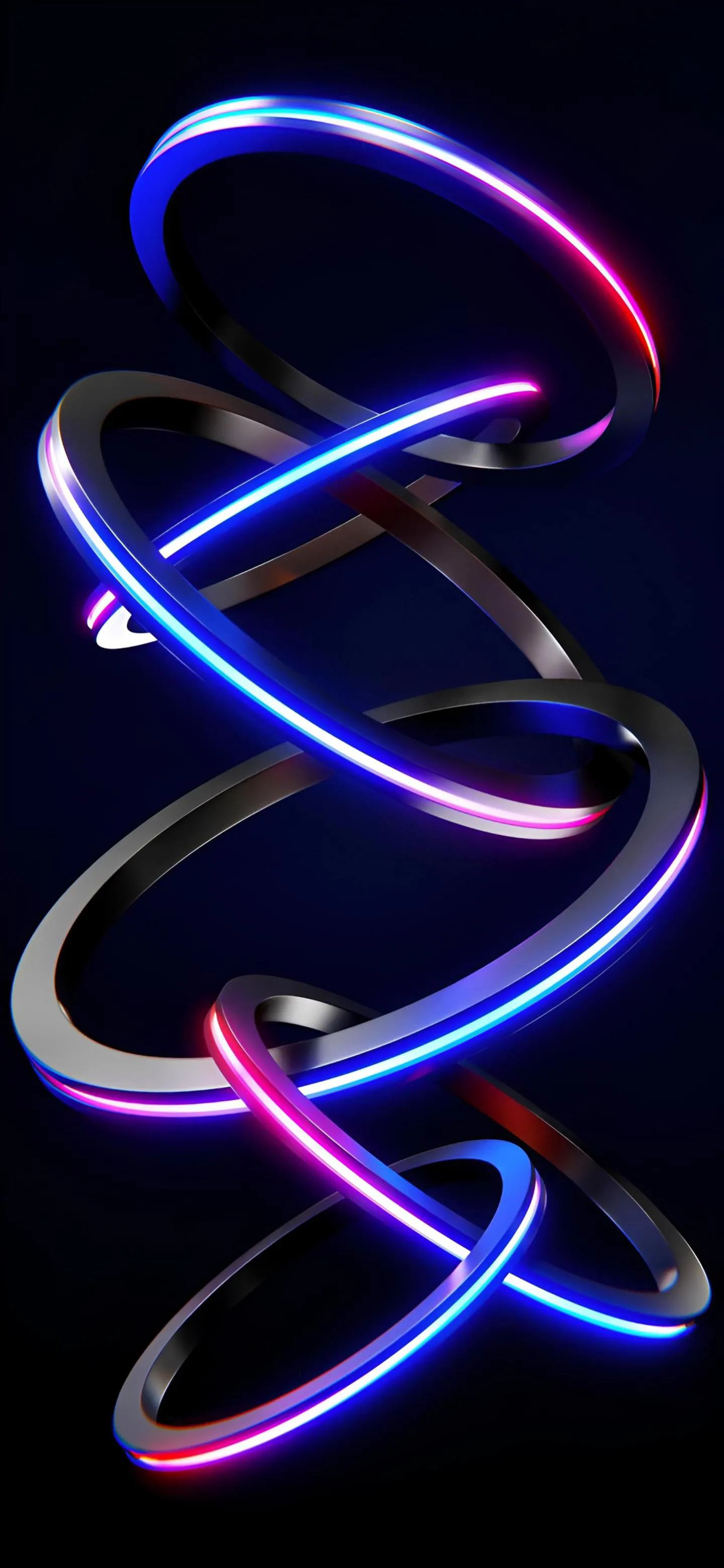 Twisting Purple and Blue Light Trails on Black Wallpaper