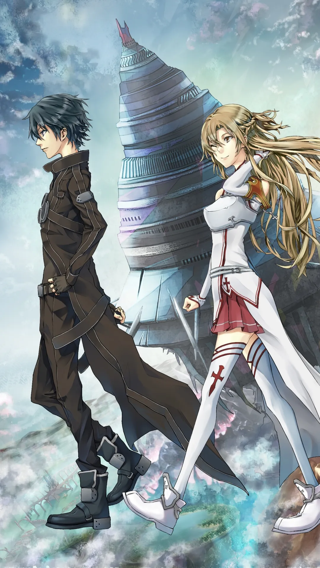 Two Anime Characters Standing Under Blue Sky Wallpaper