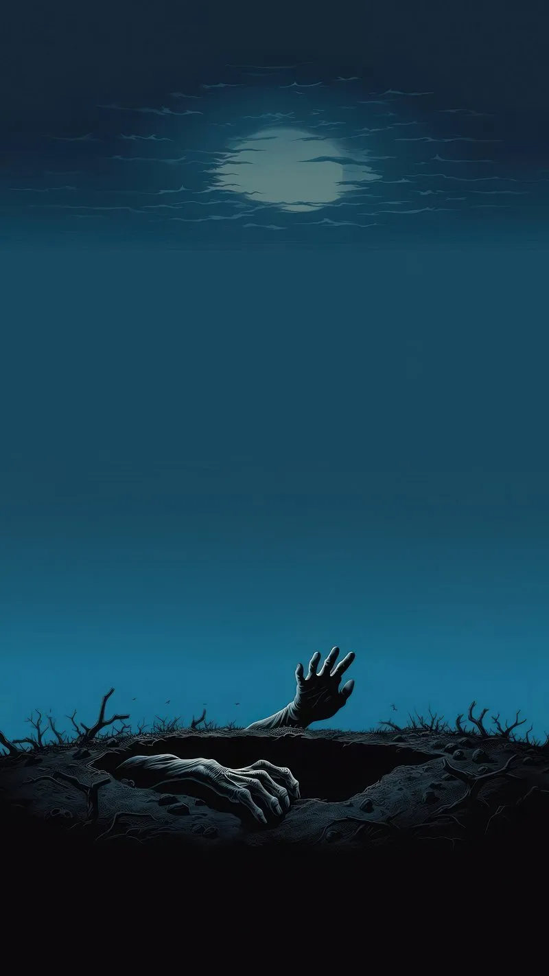 Undead Creature Crawls From Grave Beneath Pale Night Moon