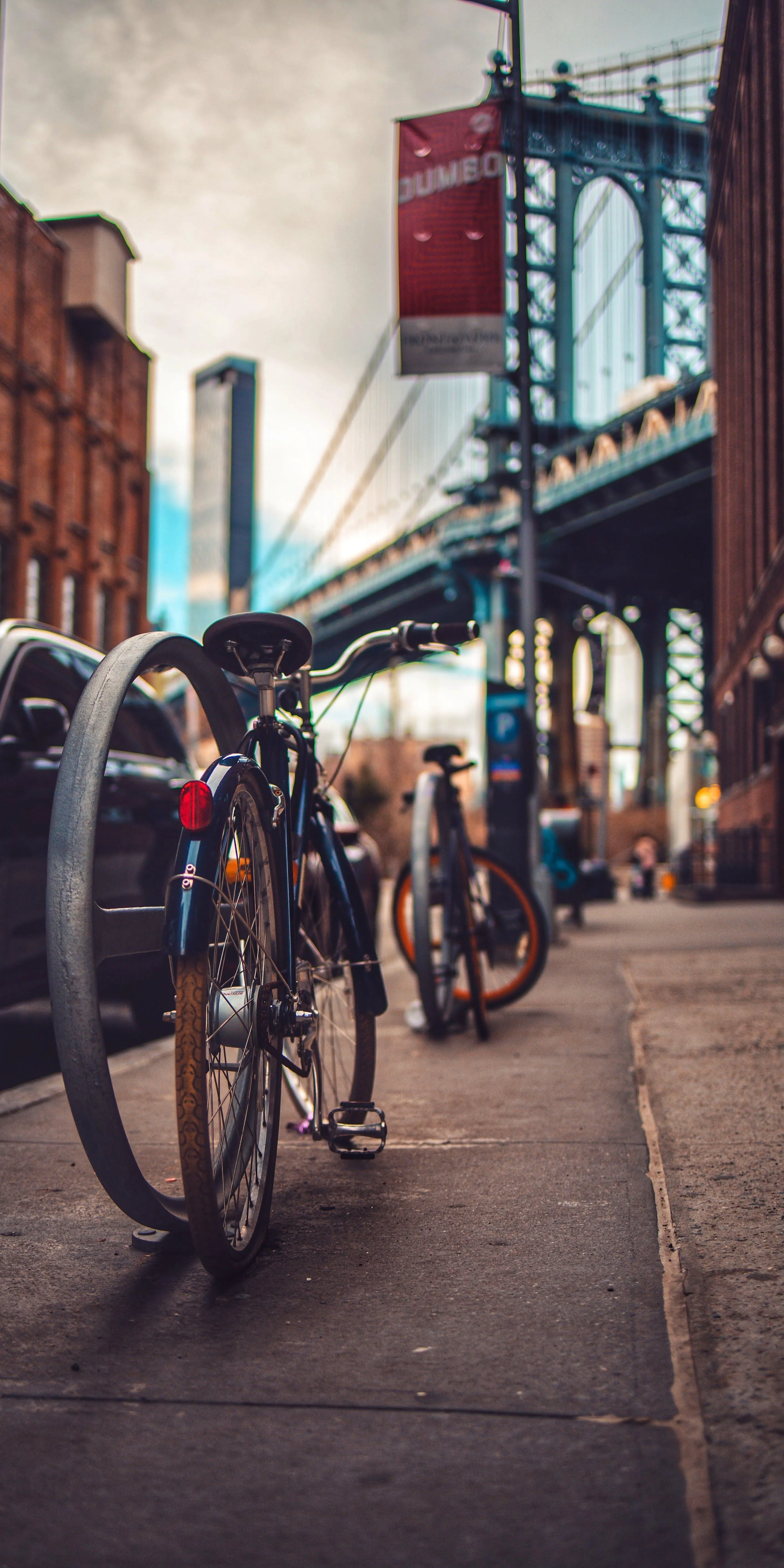 Urban City Street with Bicycles and High Rise Buildings
