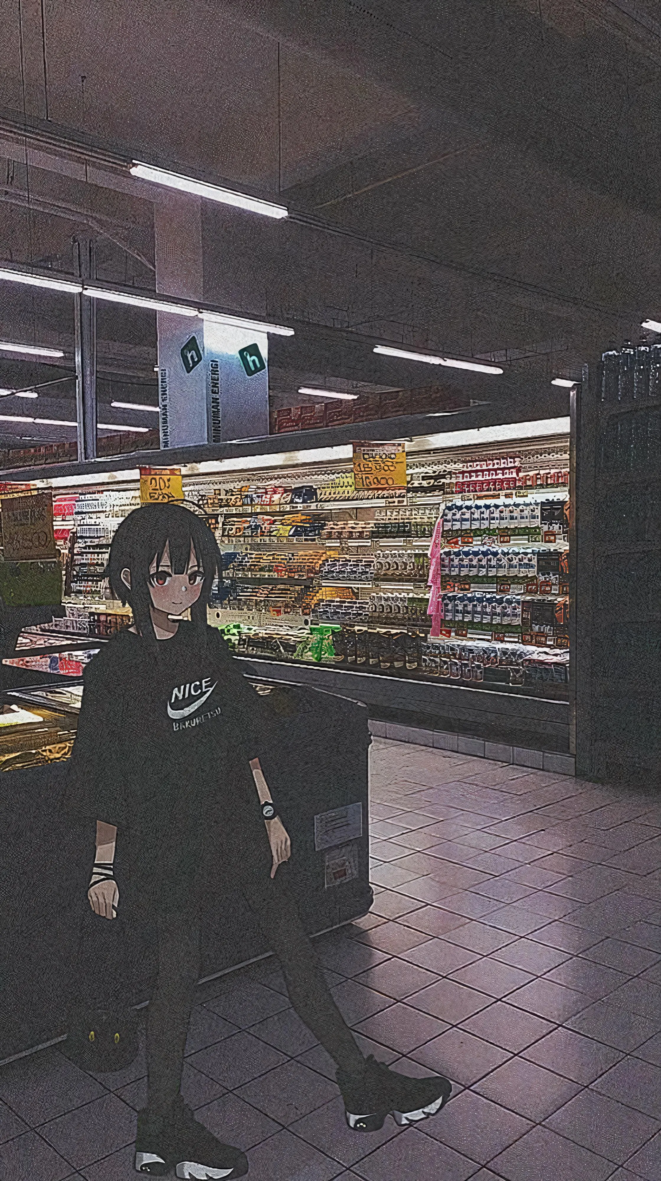 Urban Fashion Style Girl in Modern Supermarket Image