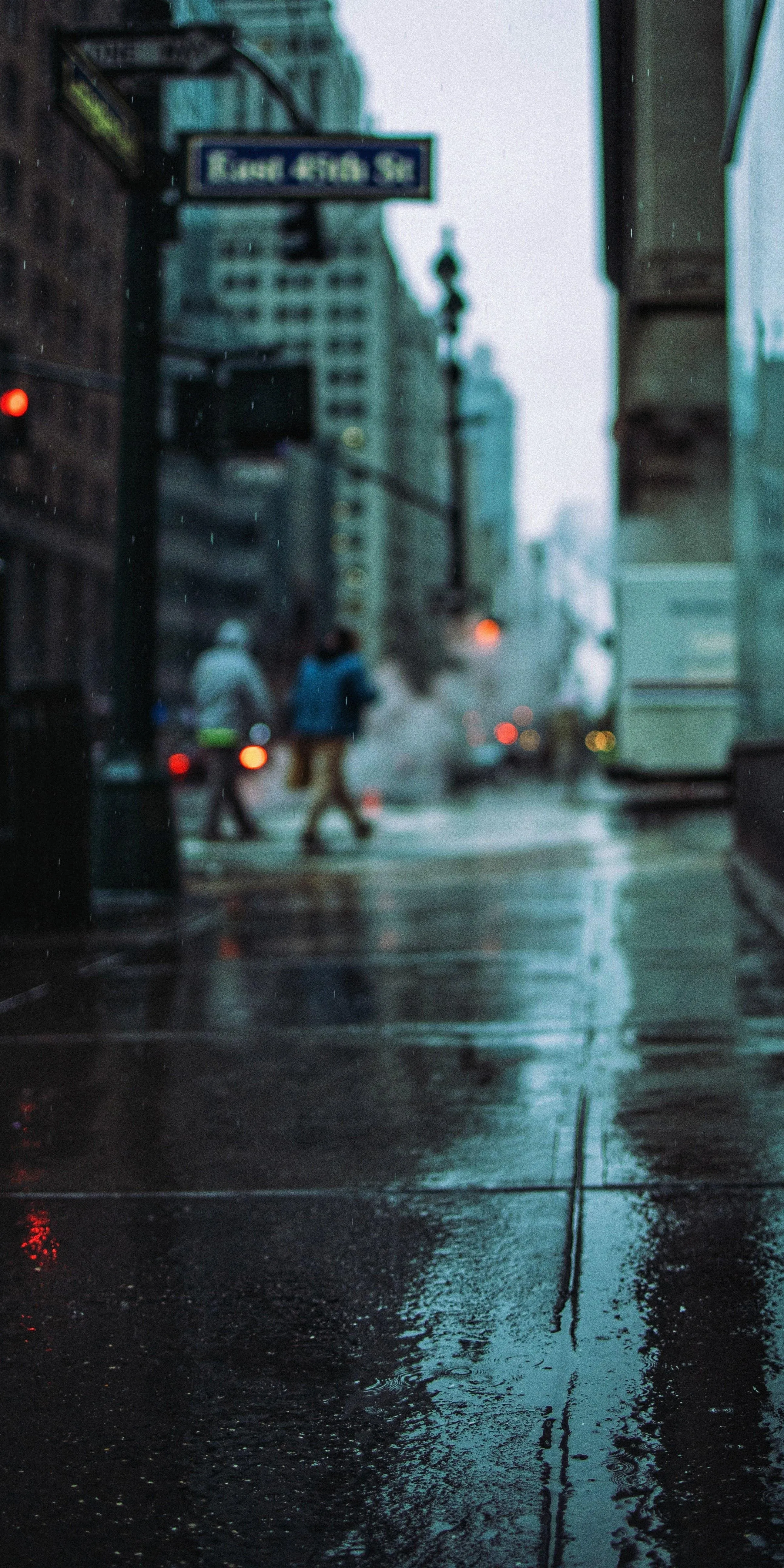 Urban Street Scene Captured in Rainy City Environment