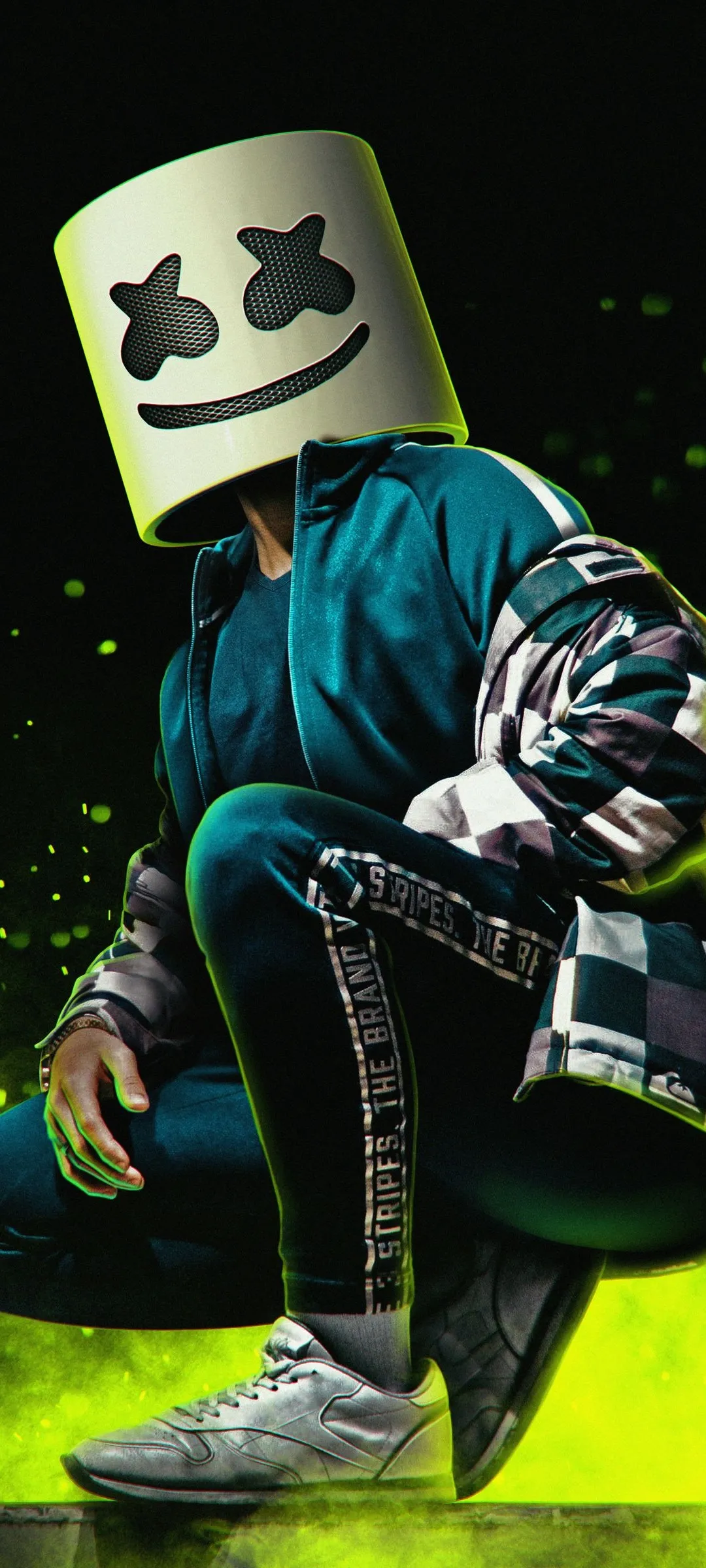 Urban Street with Person Wearing Marshmallow Mask and Hoodie